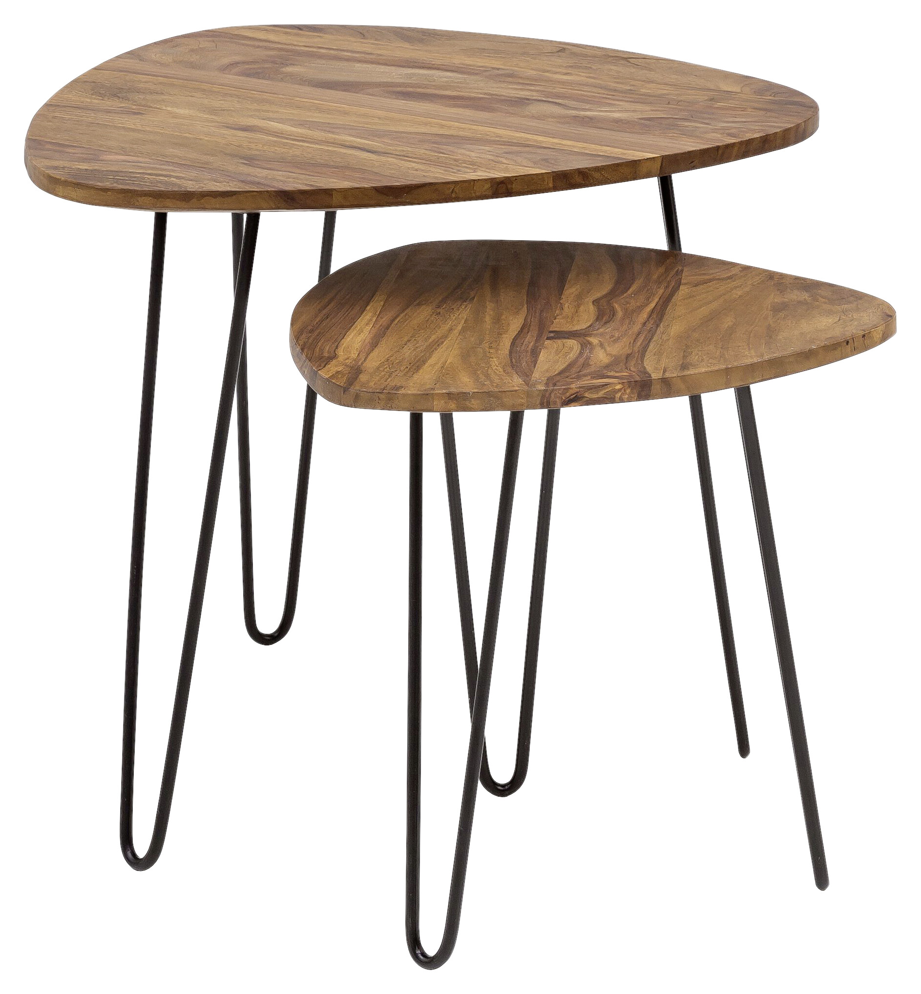 Beistelltisch 2er-Set natur schwarz Echtholz Eisen