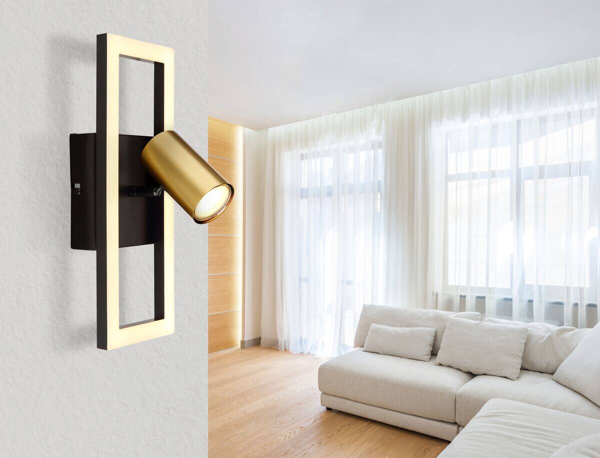 GLOBO Wandleuchte Opal schwarz Metall Kunststoff B/H: ca. 13x35 cm GU10 1 Brennstellen