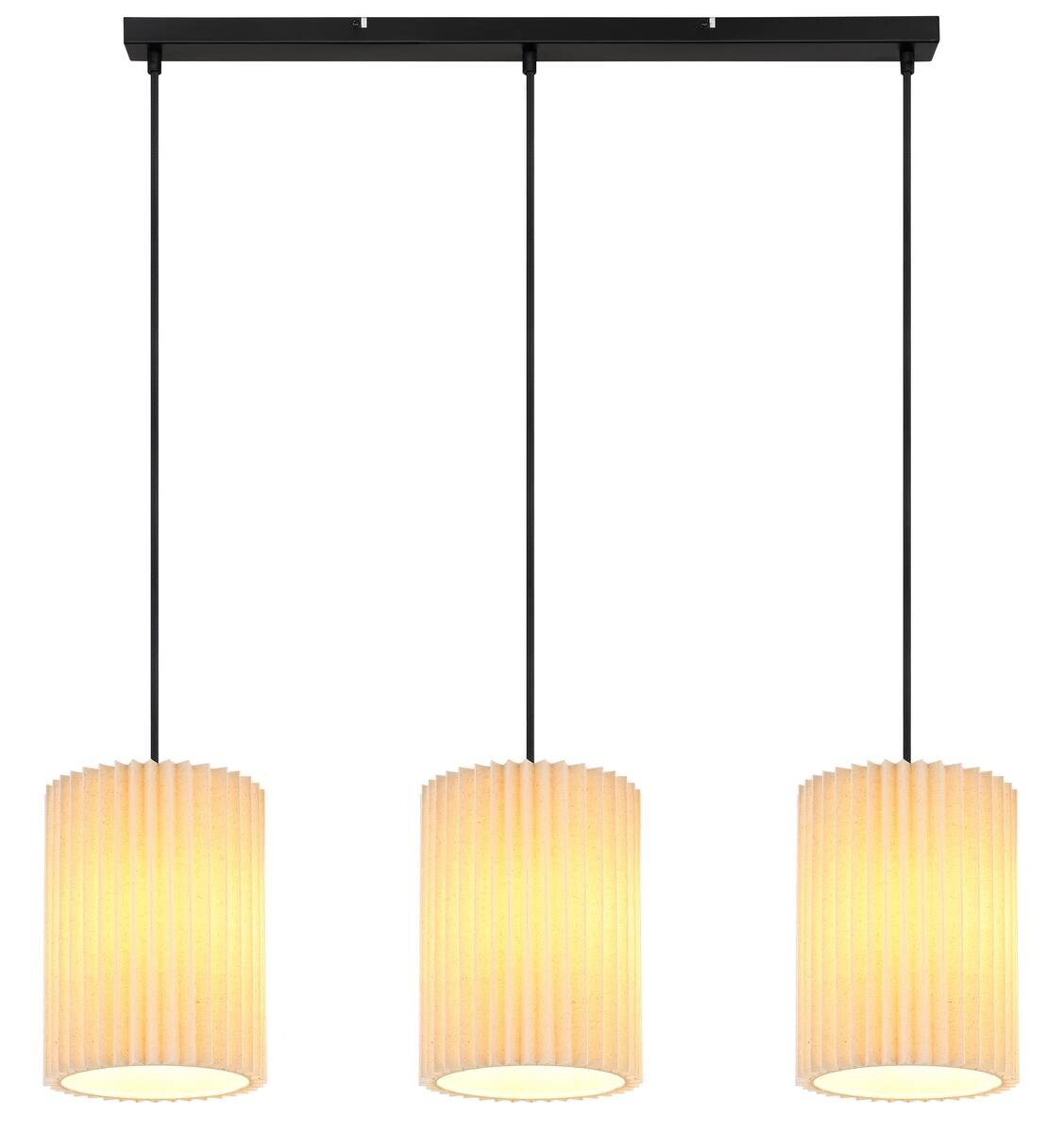 GLOBO Hängeleuchte natur schwarz mattschwarz Metall Textil B/H/L: ca. 20x120x85 cm E27 3 Brennstellen