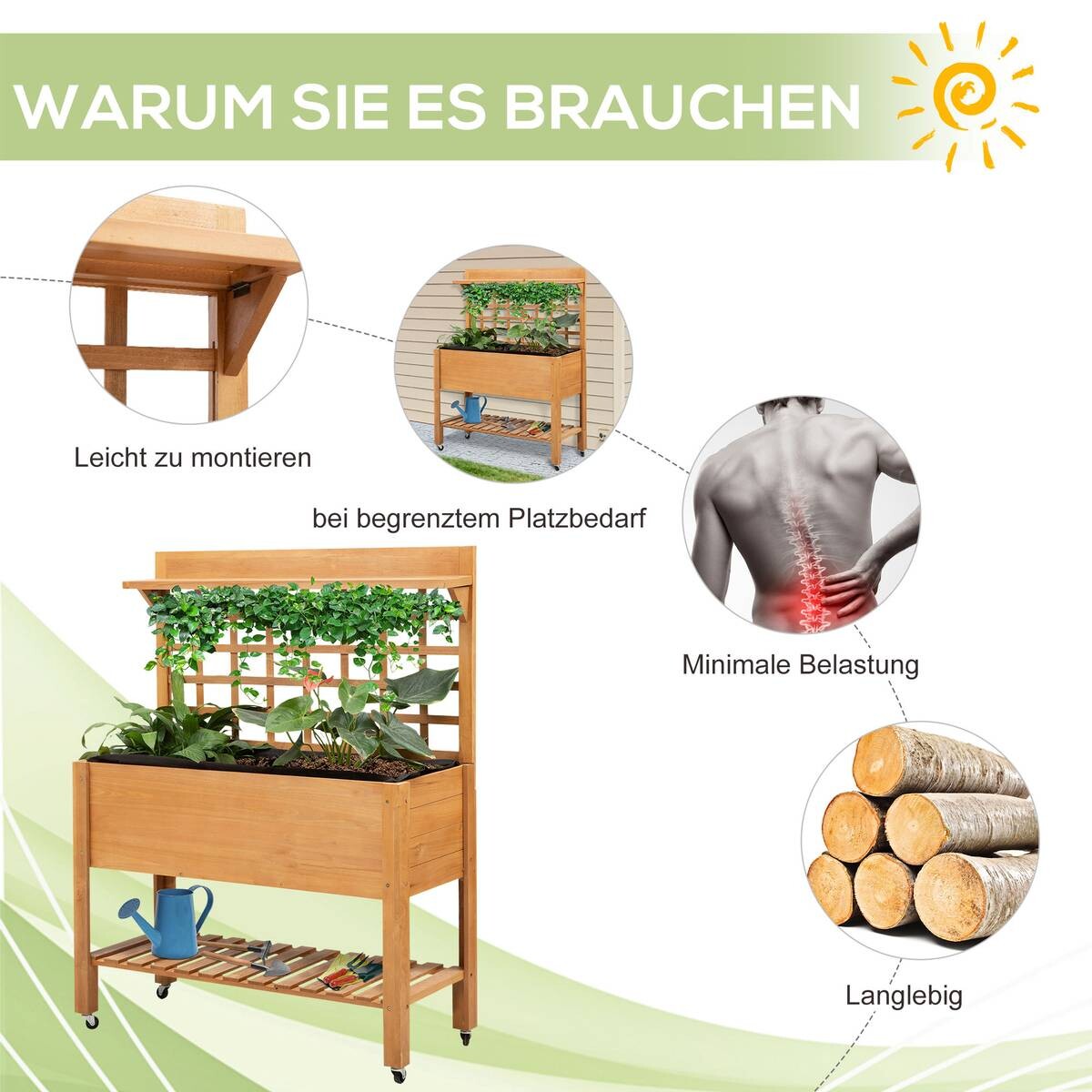 Outsunny Pflanztisch hellbraun B/H/L: ca. 40x135x105 cm
