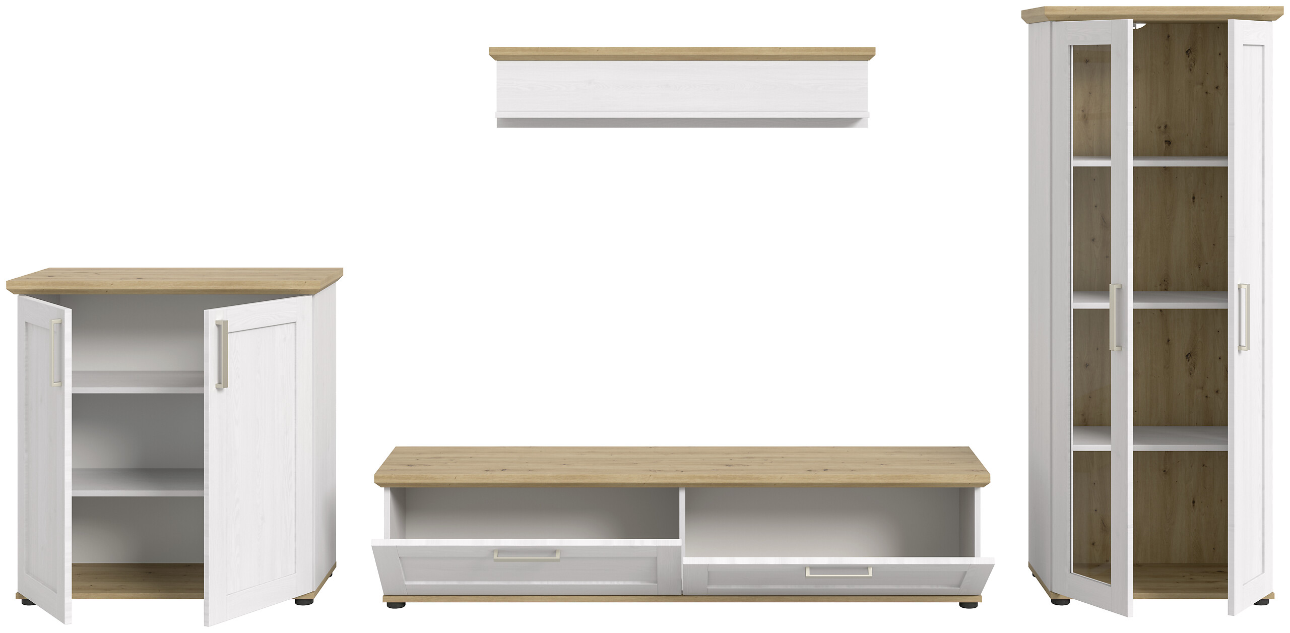 Wohnwand VERONA Lärche Nachbildung Eiche Nachbildung B/H/T: ca. 336x161x40 cm