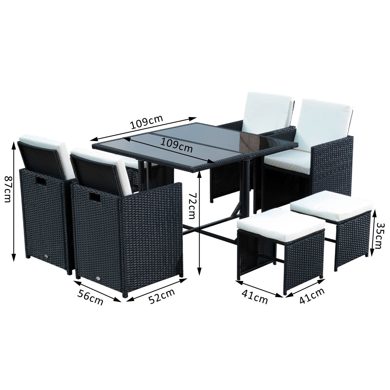 Outsunny Sitzgruppe schwarz Polyrattan