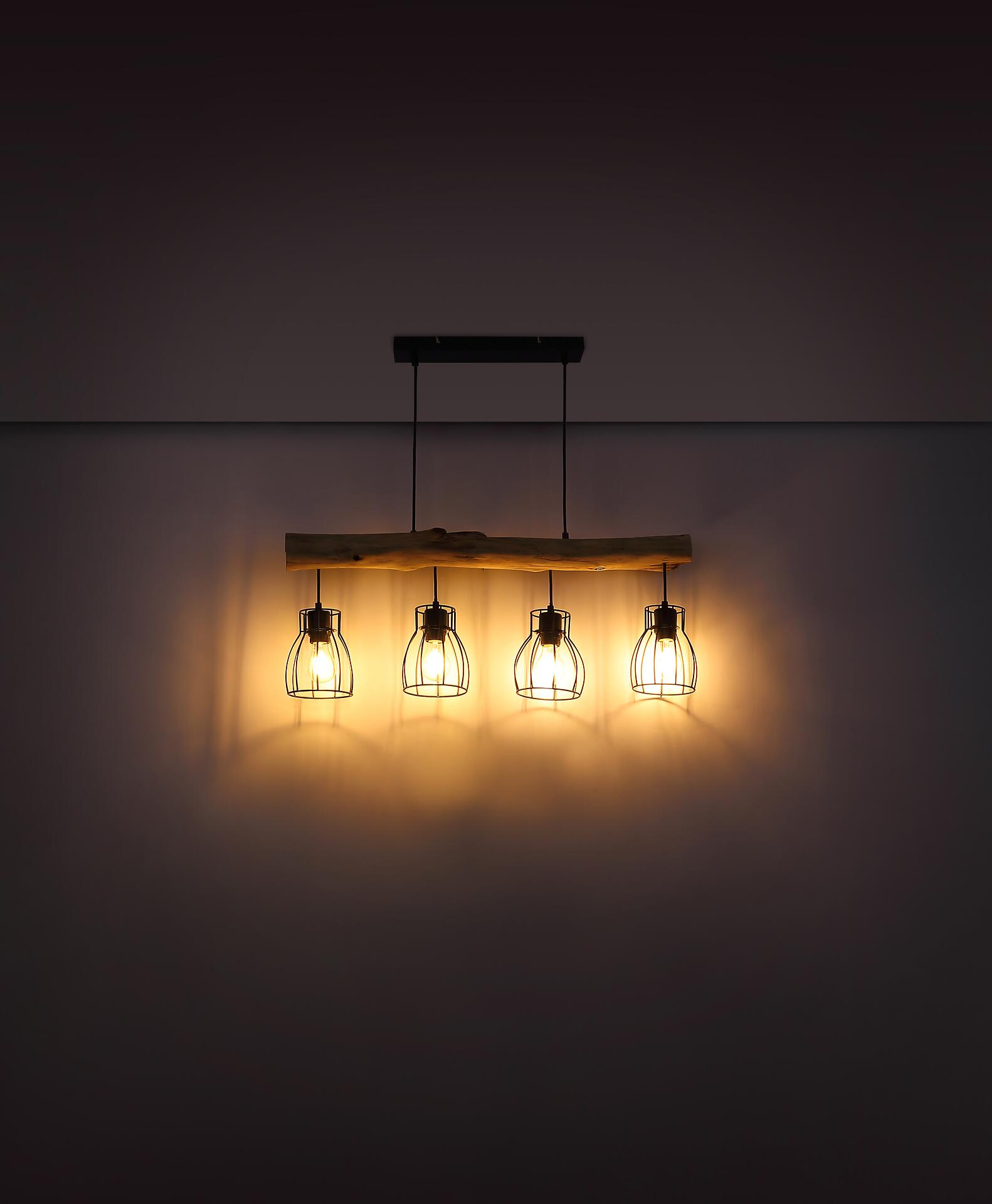 GLOBO Pendelleuchte Mina natur schwarz Holz Metall B/H: ca. 83x140 cm E27 4 Brennstellen