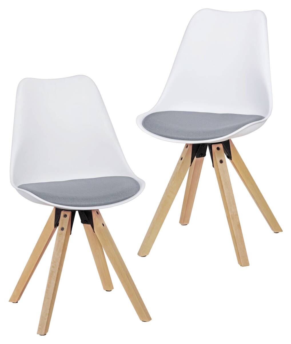 Stuhl 2er-Set weiß grau natur Kunststoff Echtholz Leinen B/H/T: ca. 49x87x52 cm