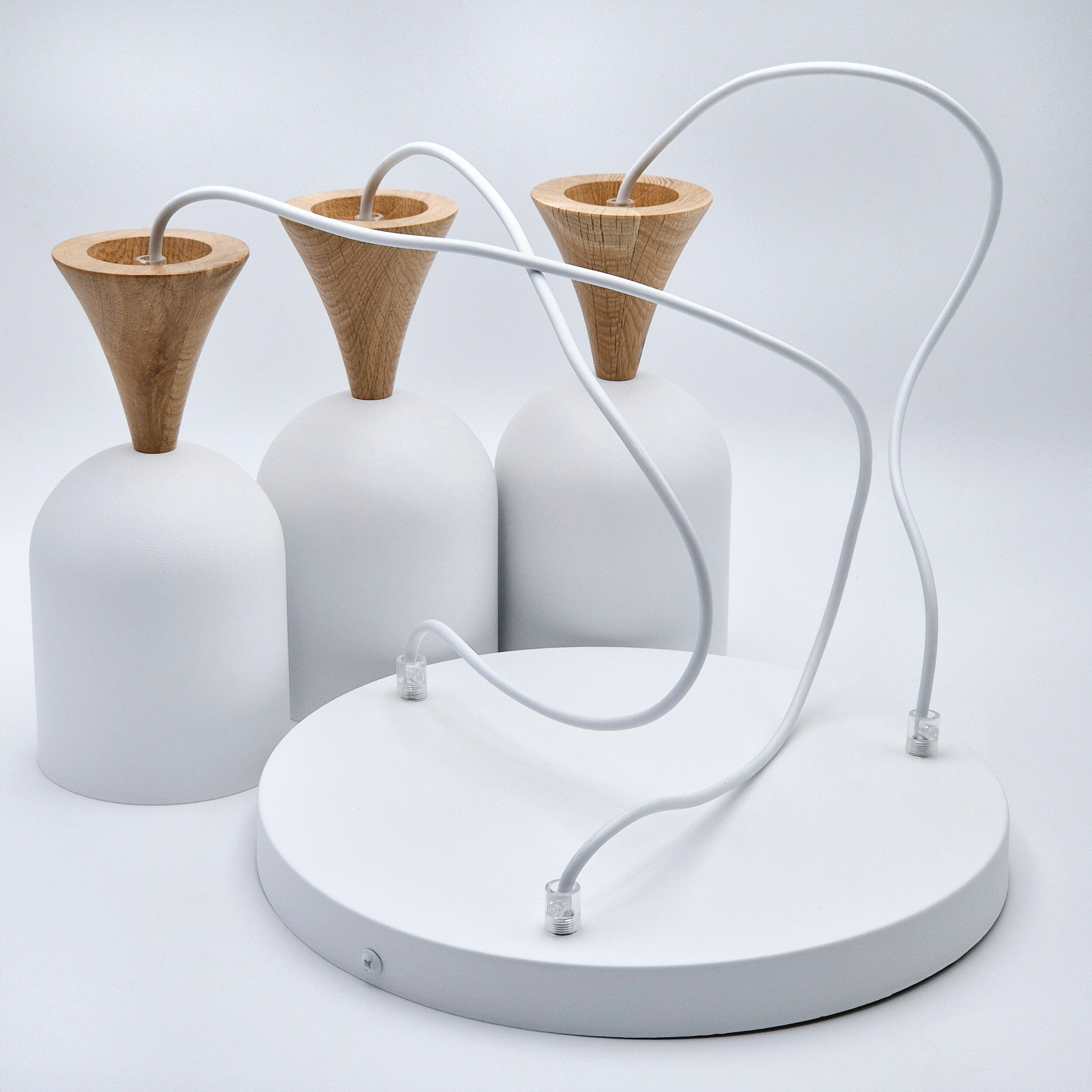 Lamkur Hängeleuchte Eiche weiß Stahl Holz B/H/L: ca. 34x100x34 cm E27 3 Brennstellen