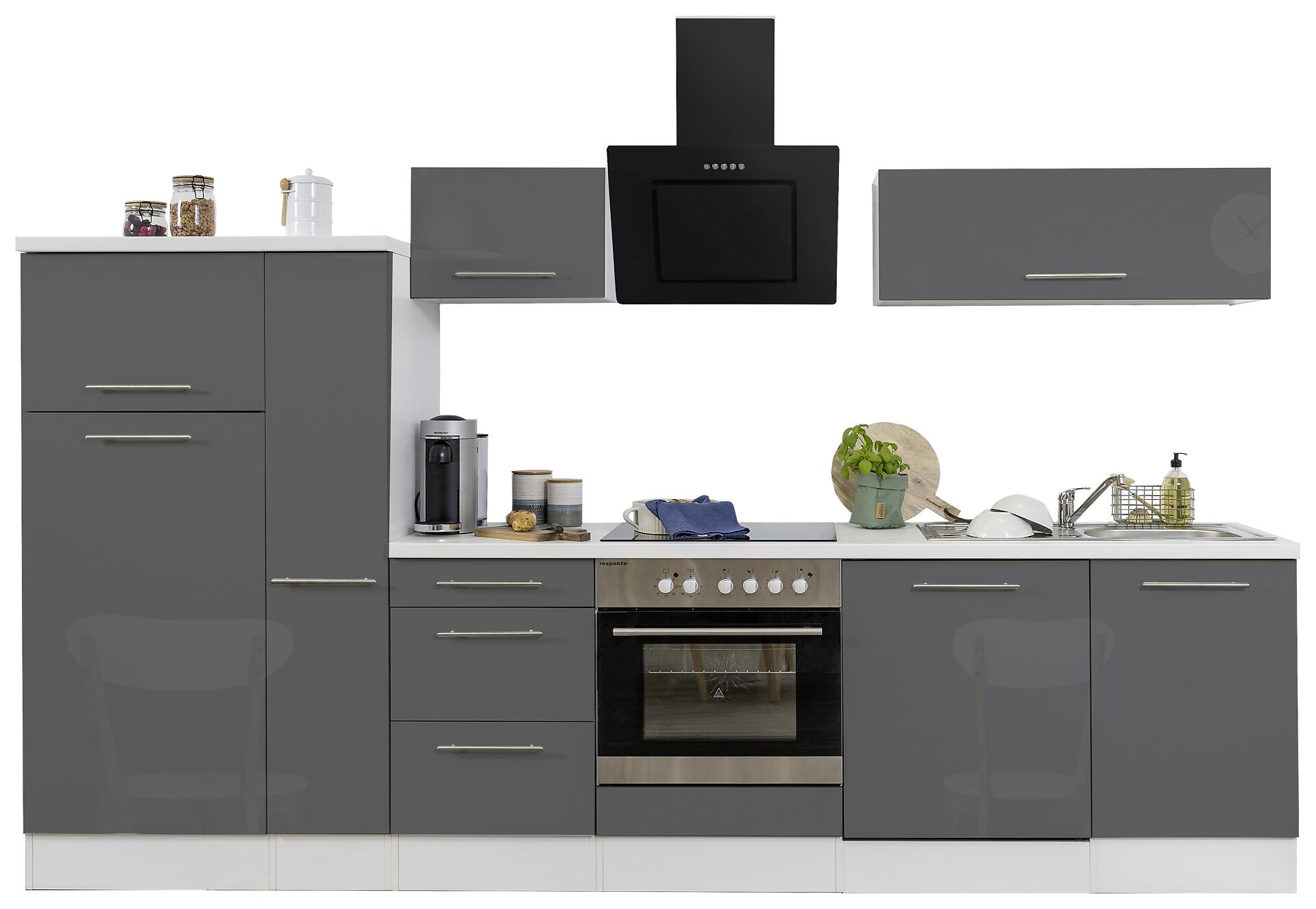 Respekta Küchenblock Amanda grau Hochglanz B/H/T: ca. 310x200x60 cm