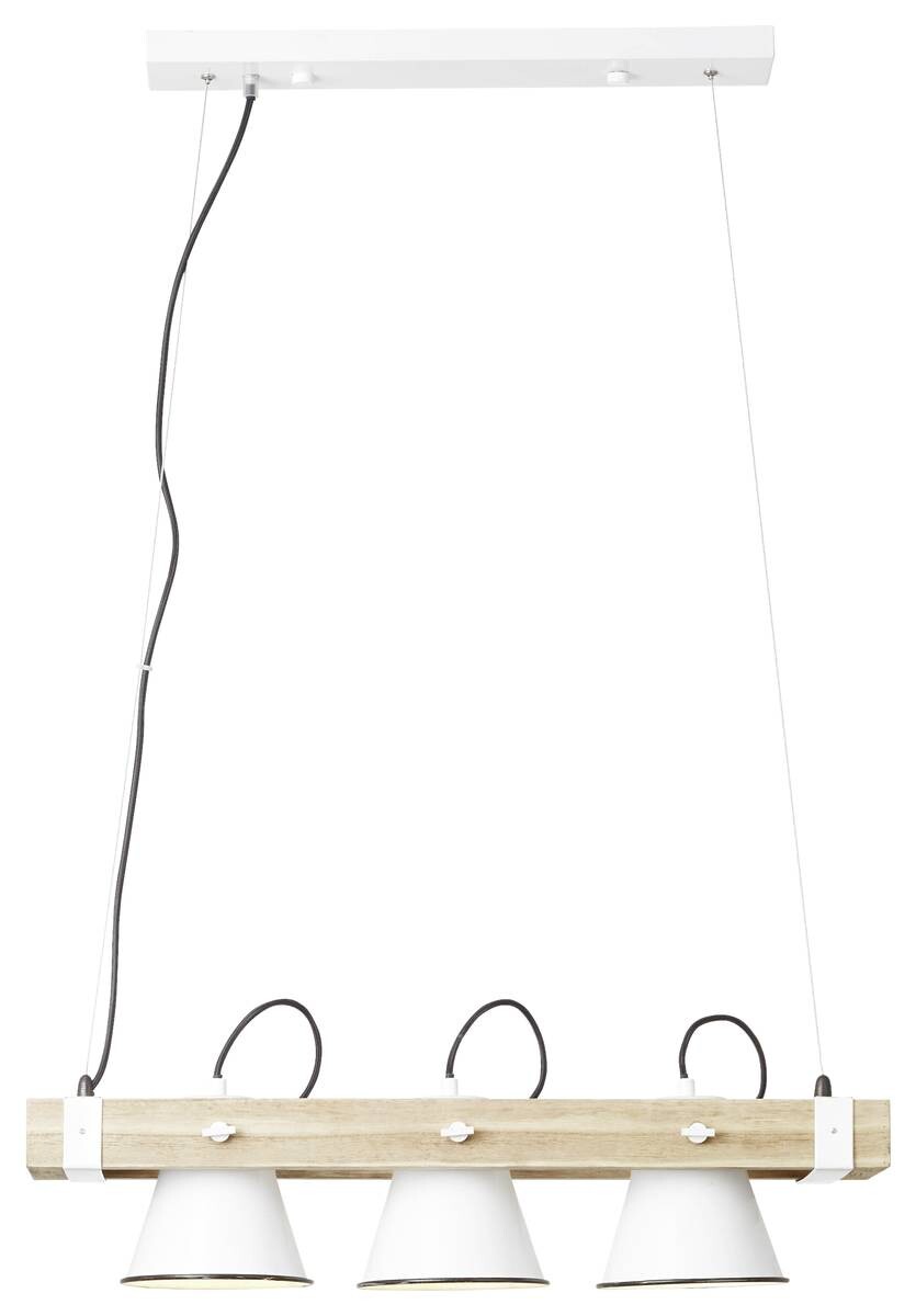 Brilliant Pendelleuchte Plow weiß Metall Holz B/H: ca. 70x115 cm E27 3 Brennstellen