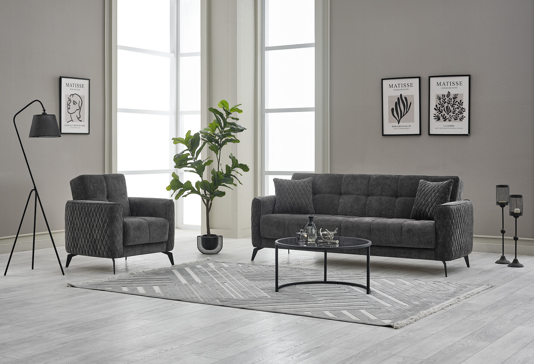 Sofa 3-2-1 Lendor grau Webstoff