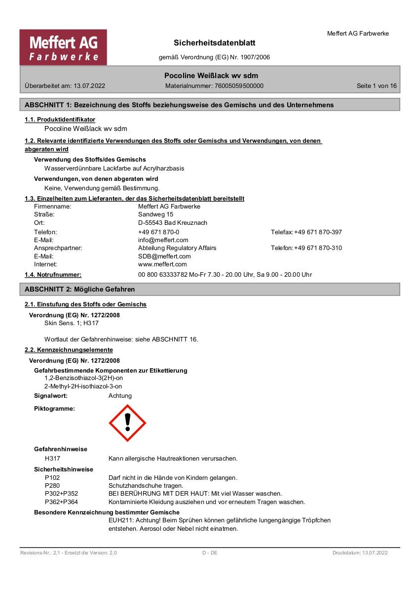 POCOline Weißlack weiß seidenmatt ca. 0,75 l