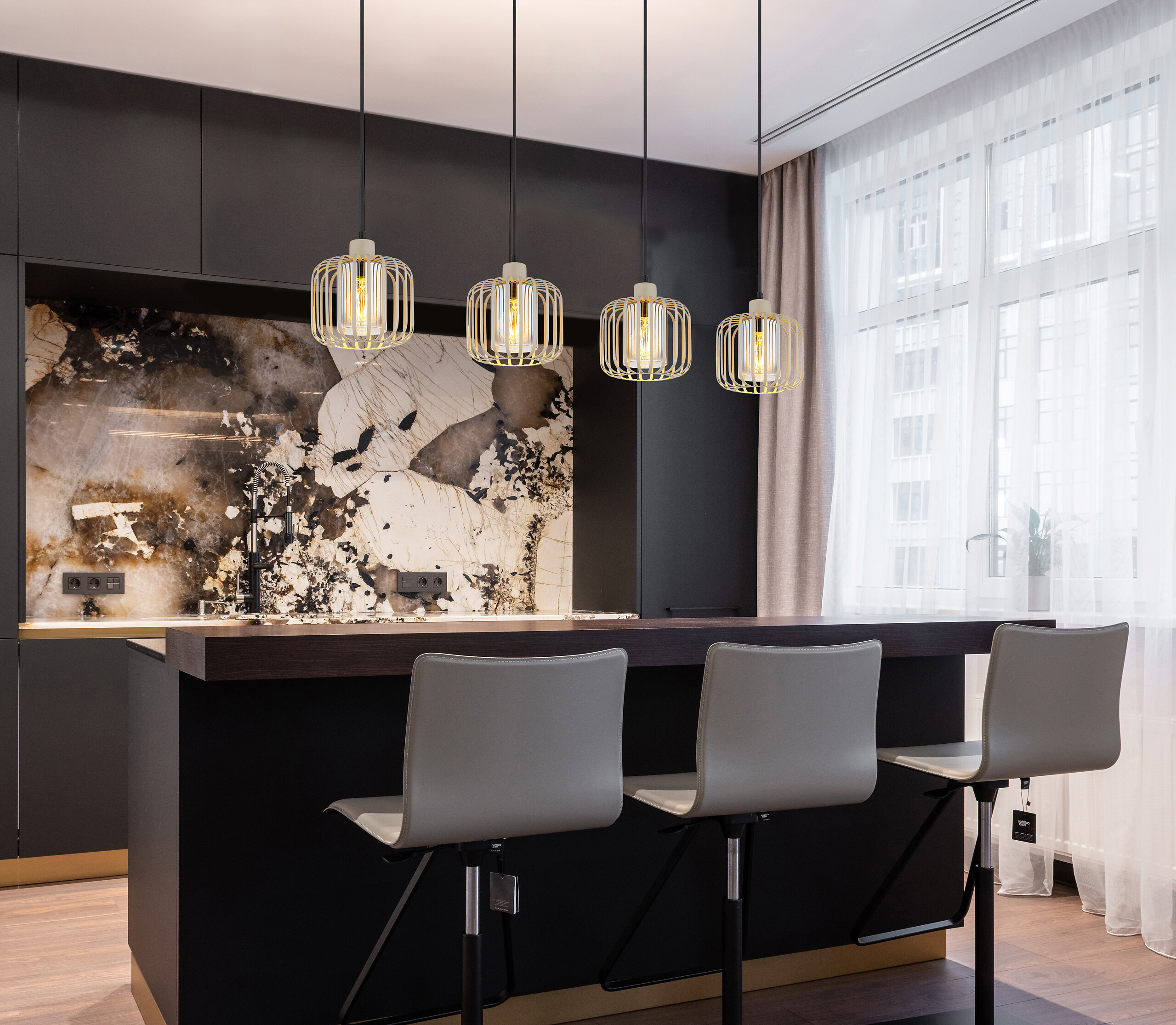 GLOBO Pendelleuchte Metall B/H/T/L: ca. 18x120x108x108 cm E27 4 Brennstellen