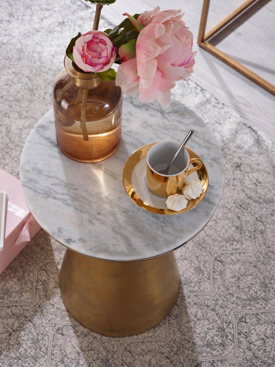 Beistelltisch gold lackiert Optik weiß Marmor Optik Aluminium Marmor B/H/T/S/D: ca. 35x45x35x1,5x35 cm