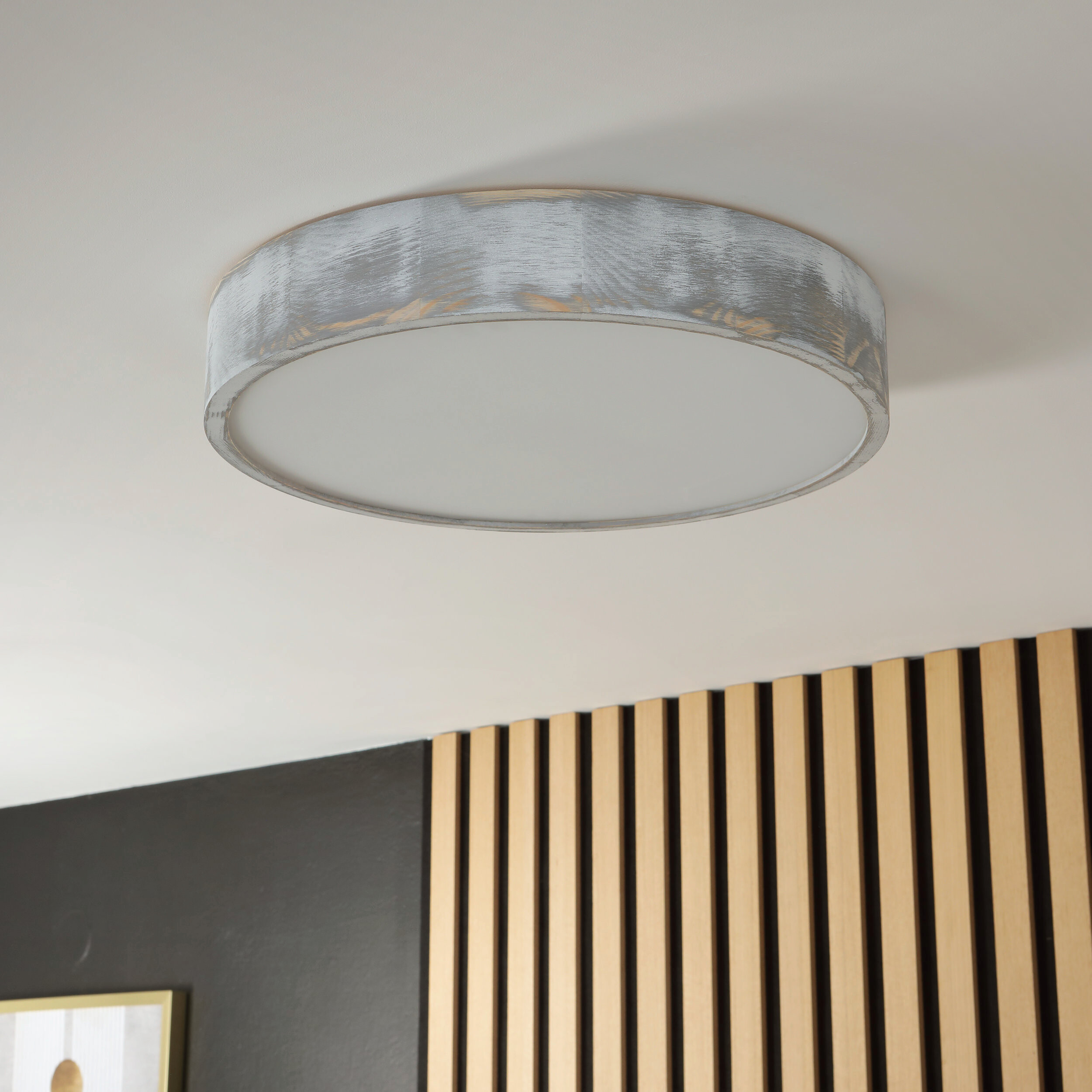 Lamkur Deckenleuchte weiß hellbraun Holz Glas B/H/L: ca. 48,5x12x48,5 cm 3 Brennstellen