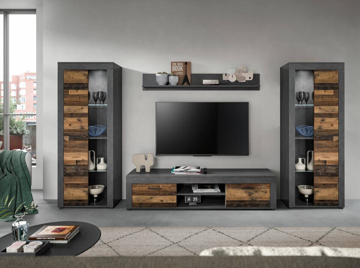 Wohnwand Jam Matera Nachbildung Old Wood Nachbildung B/H/T: ca. 159x235x35 cm