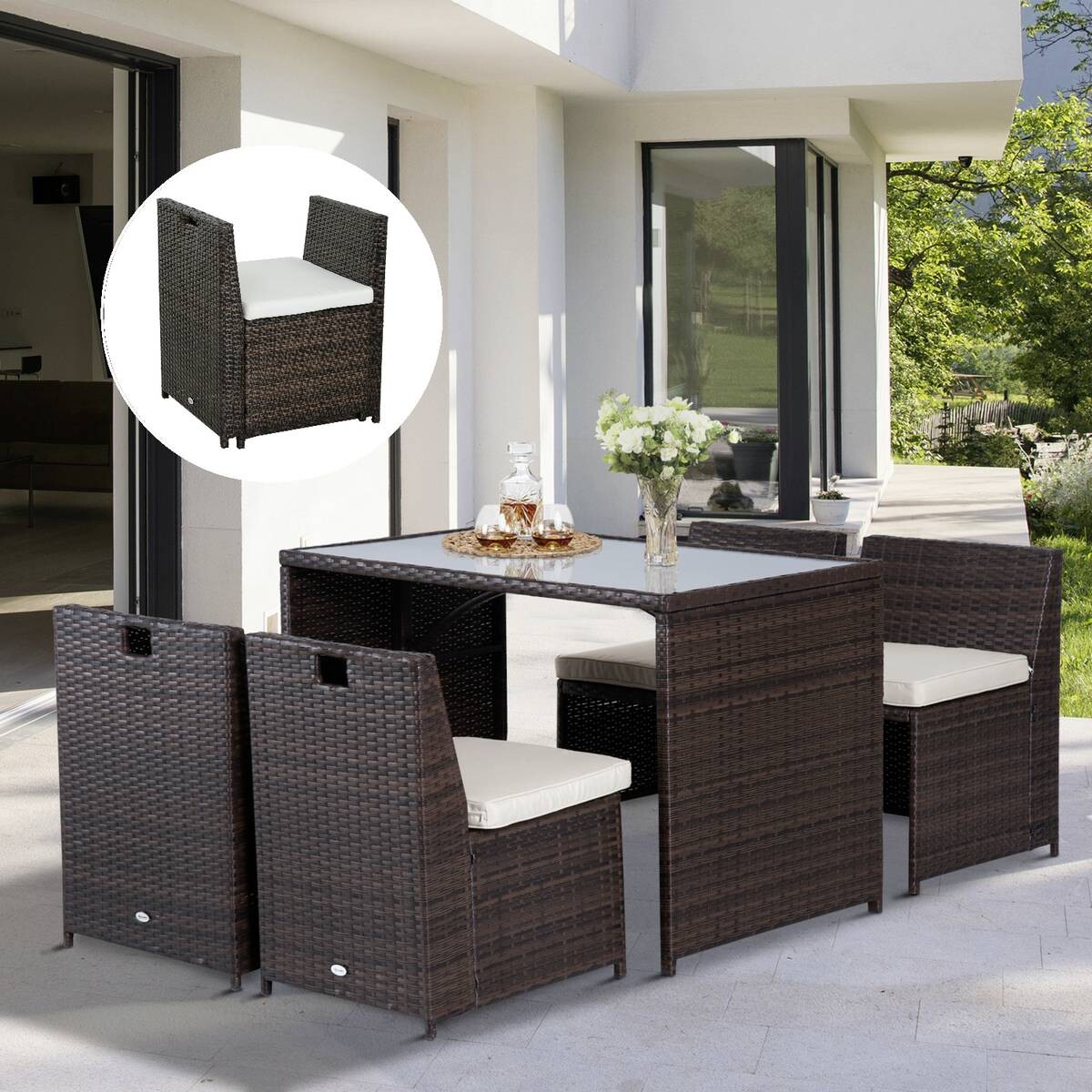 Outsunny Garnitur braun Polyrattan