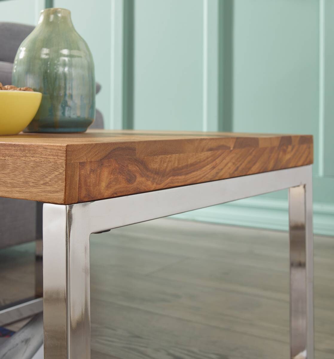 Beistelltisch natur Chrom verchromt Echtholz Metall B/H/T: ca. 60x40x60 cm