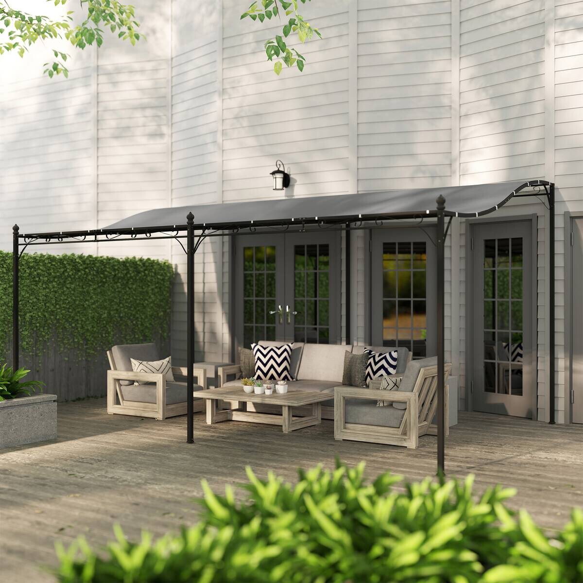 Outsunny Anbaupavillon dunkelgrau Polyester B/H/L: ca. 298x253x491 cm