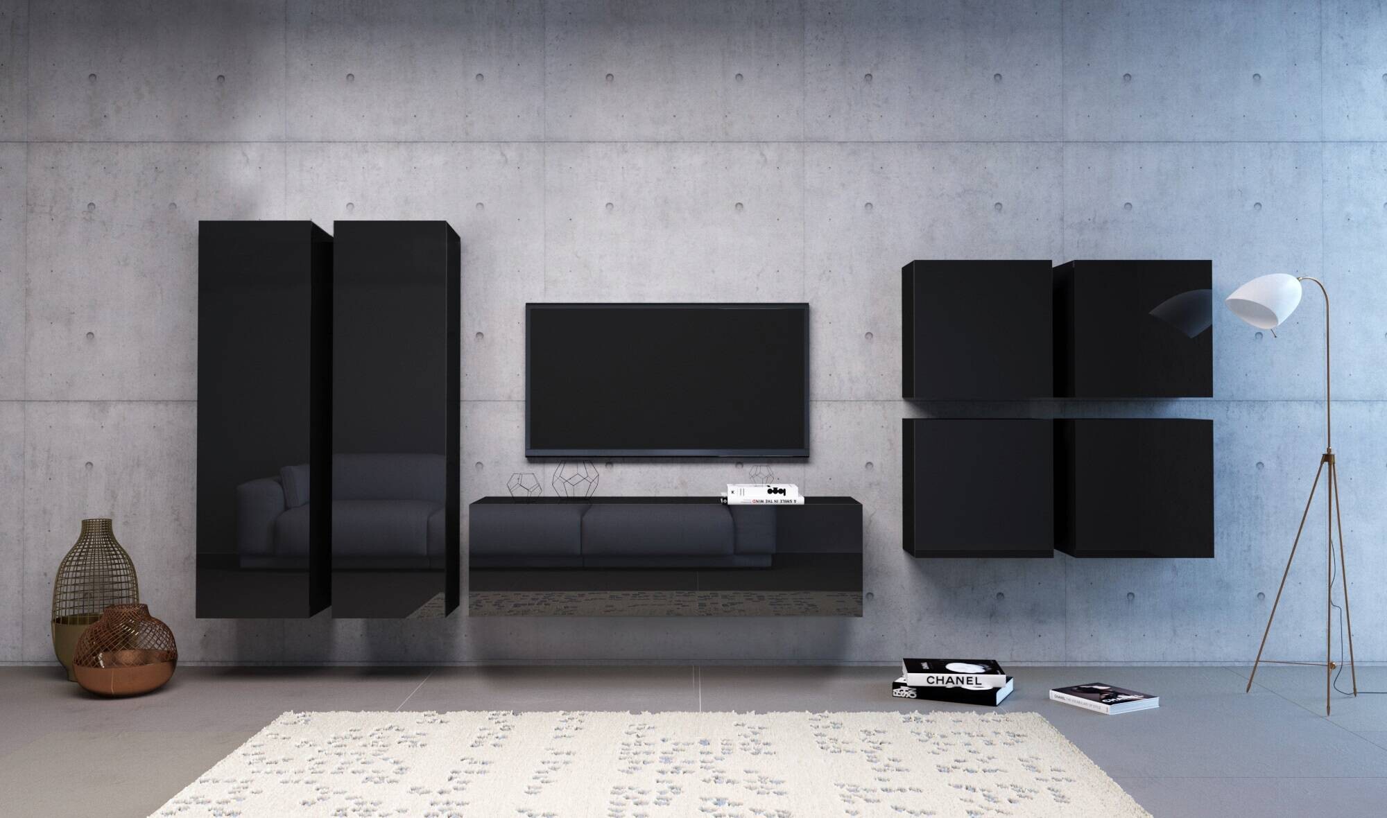 Hängeschrank VIVIEN schwarz glanz B/H/T: ca. 40x140x30 cm