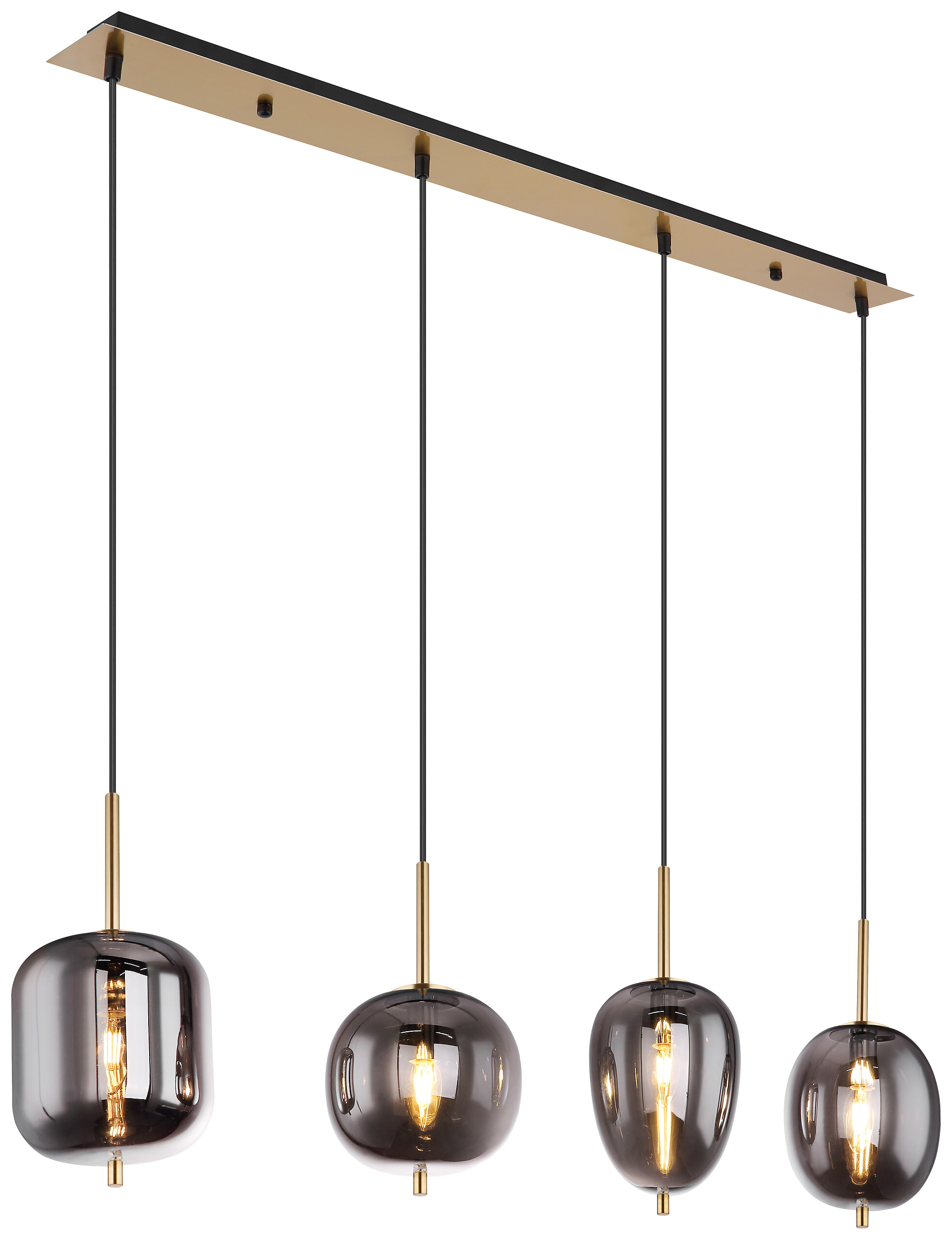 GLOBO Pendelleuchte Blacky messing Metall Rauchglas B/H/L: ca. 18,5x120x110 cm E14 4 Brennstellen