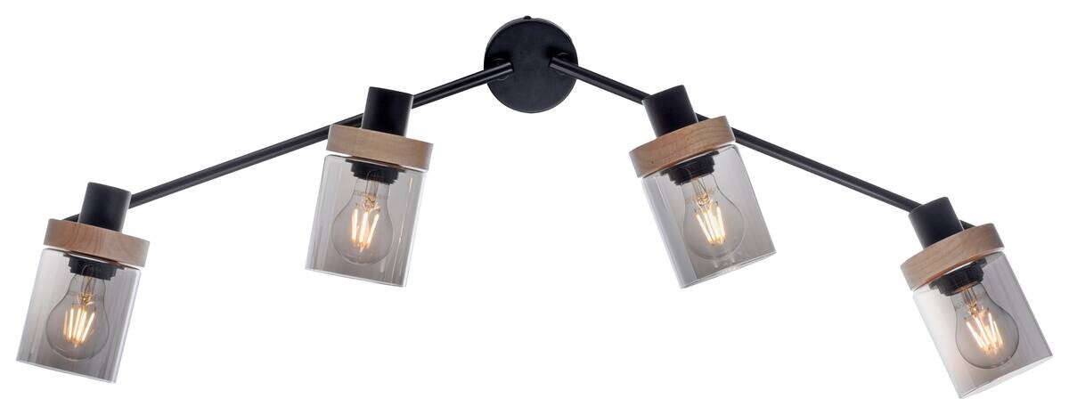 Just Light Spot Pasqual schwarz Rauch Metall Glas B/H/L: ca. 110x25x114 cm E27 4 Brennstellen