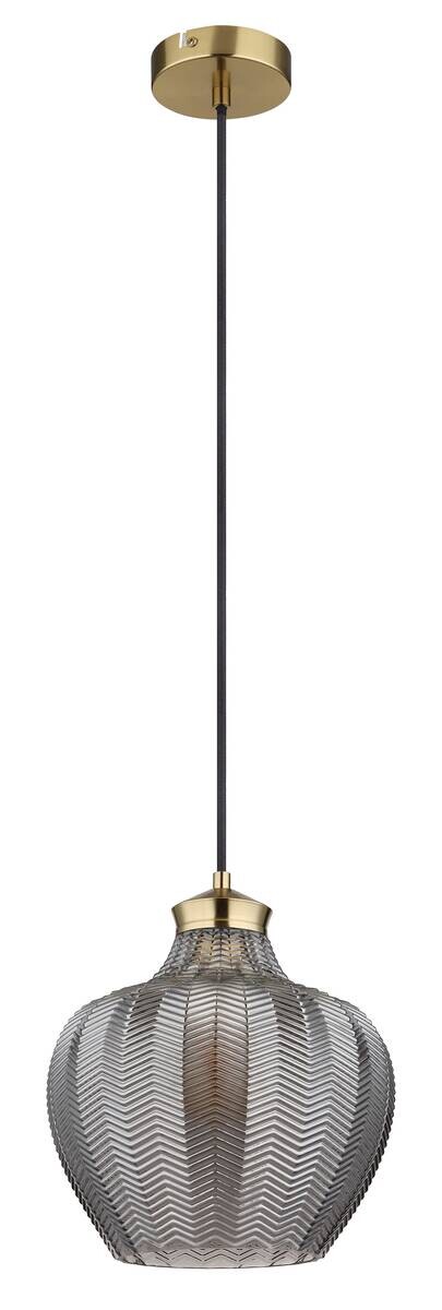 GLOBO Pendelleuchte gold schwarz Rauch Metall Textil Glas H/D: ca. 120x25 cm E27 1 Brennstellen