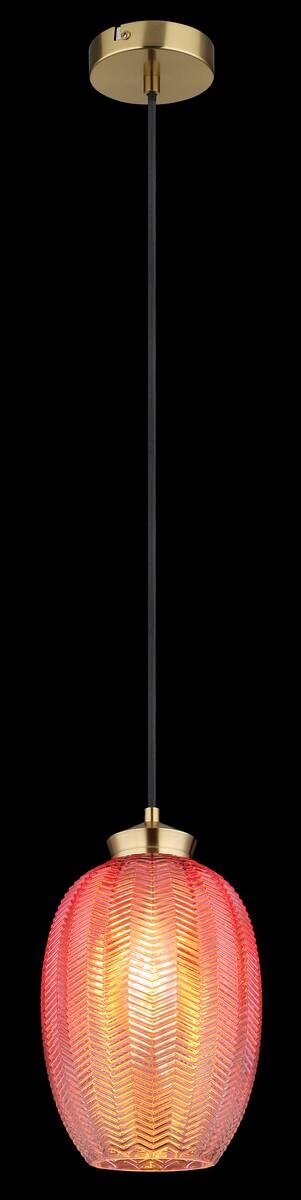 GLOBO Pendelleuchte schwarz gold brombeer Glas Textil Metall H/D: ca. 120x18 cm E27 1 Brennstellen