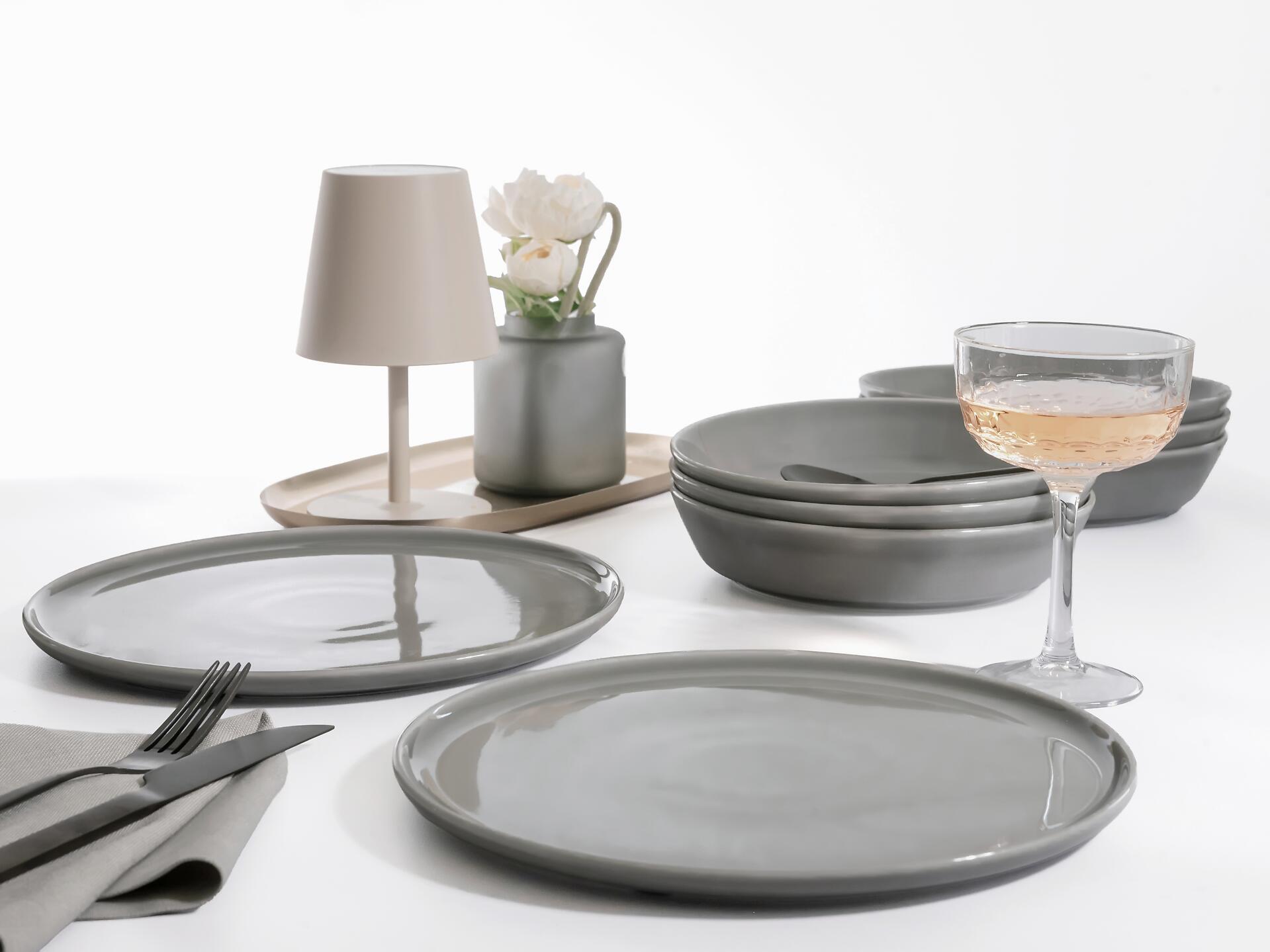 CreaTable Tafelservice Chef Collection grau Porzellan 12 tlg.