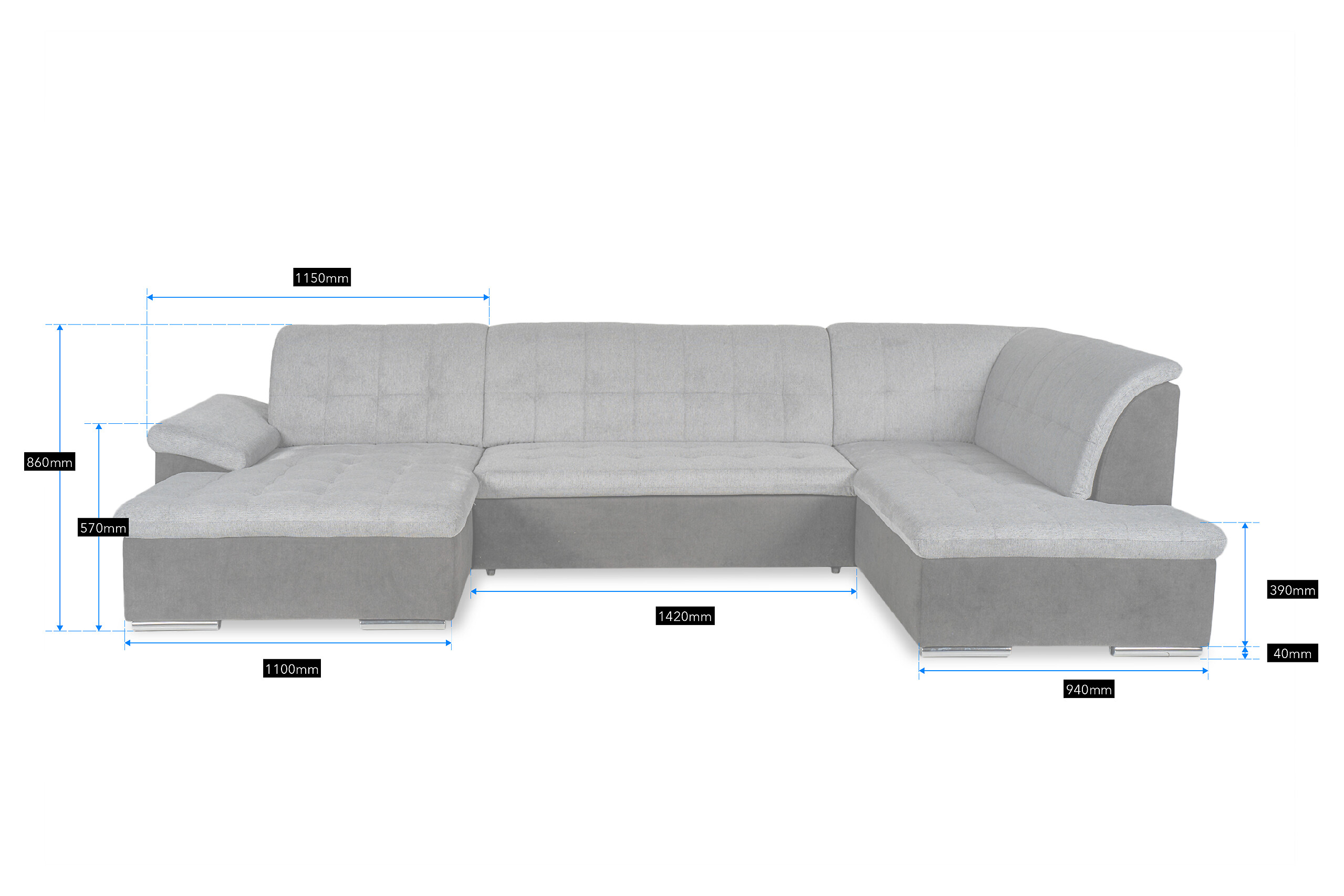 Wohnlandschaft Monica schwarz grau Flachgewebe B/H/T: ca. 348x87x198 cm