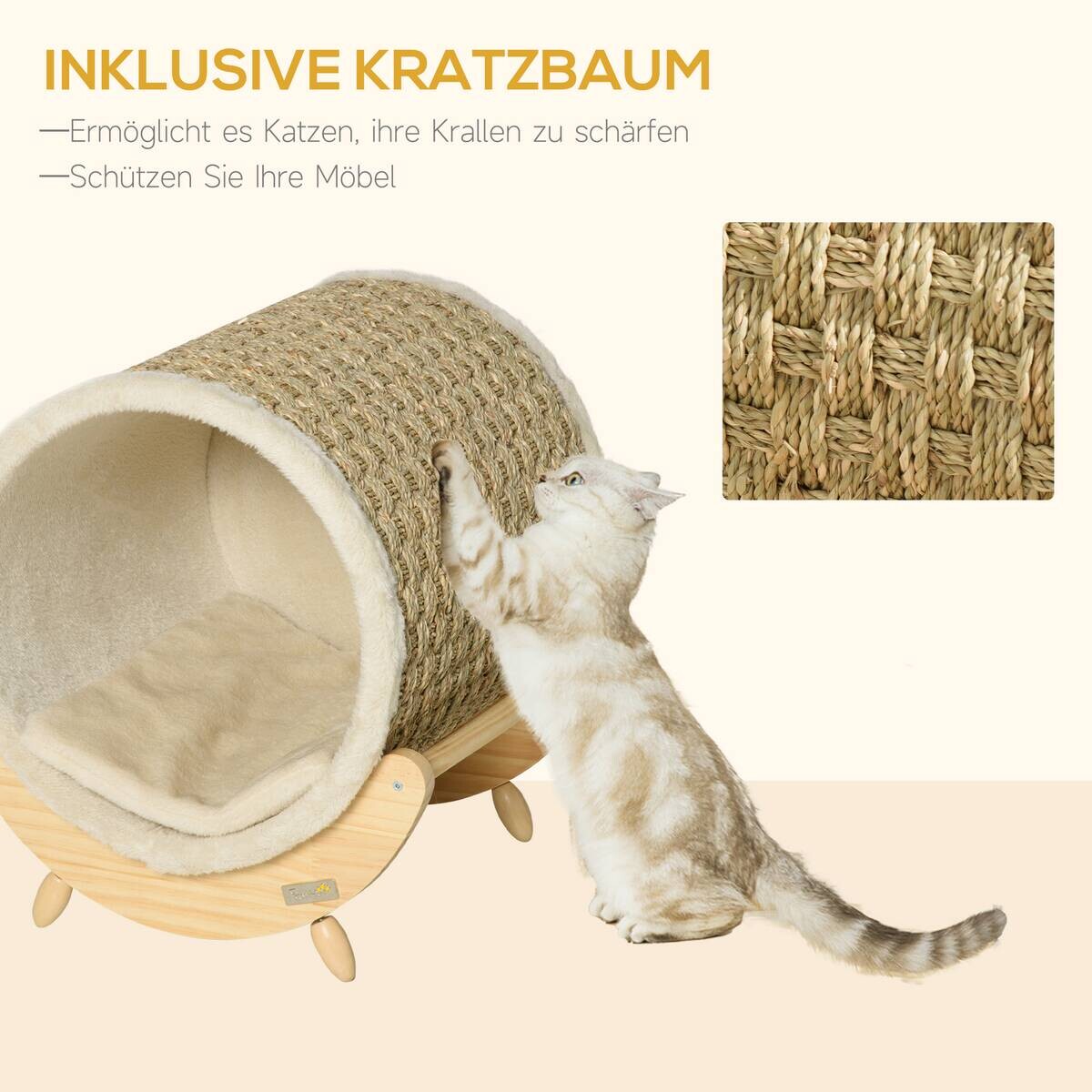 PawHut Katzen-Zubehör beige Kiefer B/H/L: ca. 38x41x43 cm