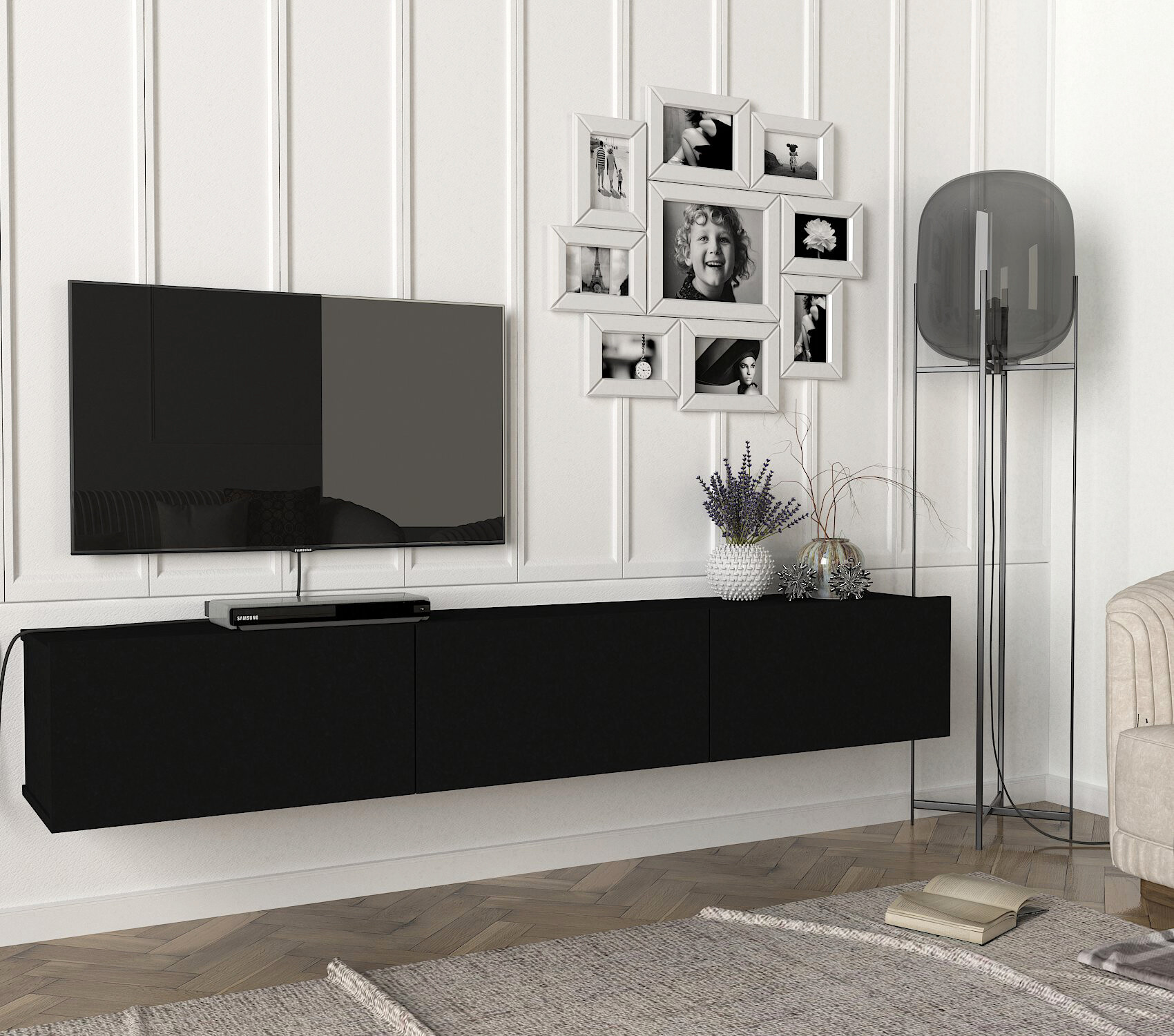 TV-Lowboard Damla schwarz B/H/T: ca. 180x29,5x29,5 cm TV-Lowboard Damla schwarz B/H/T: ca. 180x29,5x29,5 cm