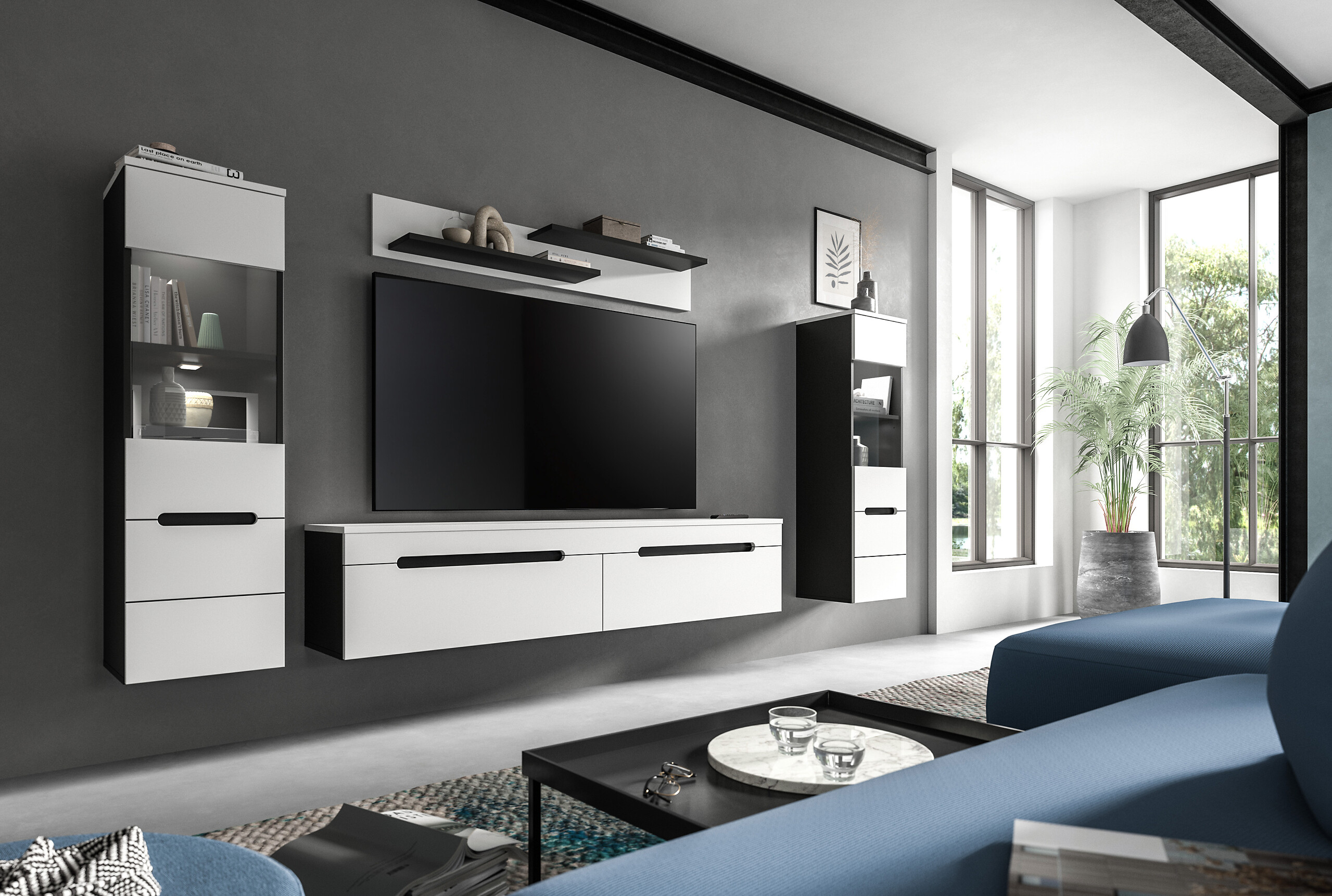 Wohnwand Canu basaltgrau weiß B/H/T: ca. 272x141x33 cm