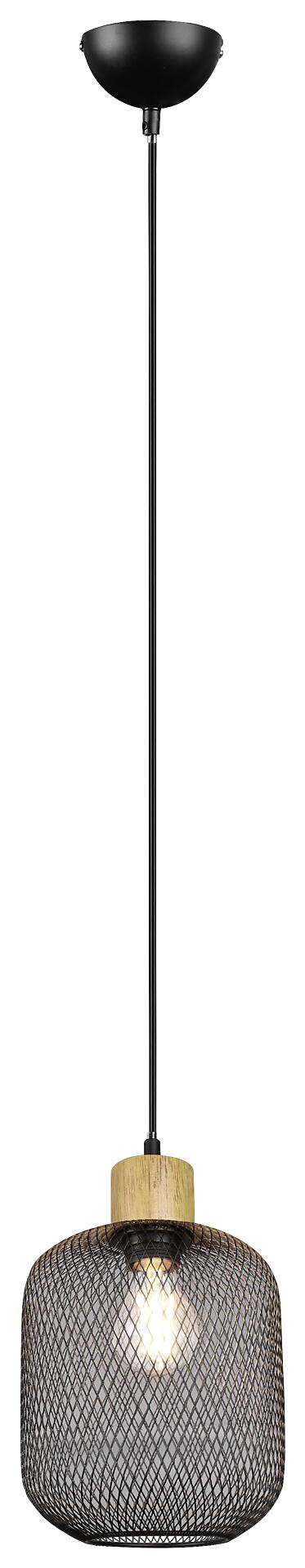 Reality Pendelleuchte Calimero mattschwarz Metall Holz L/D: ca. 150x18 cm E27 1 Brennstellen