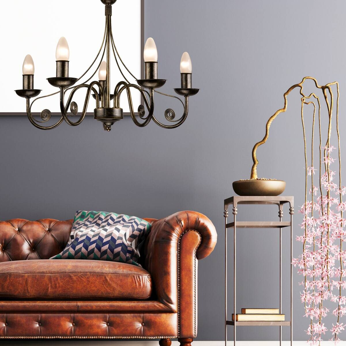 Lamkur Pendelleuchte Donato schwarz Stahl H/L: ca. 72x57 cm E27 5 Brennstellen