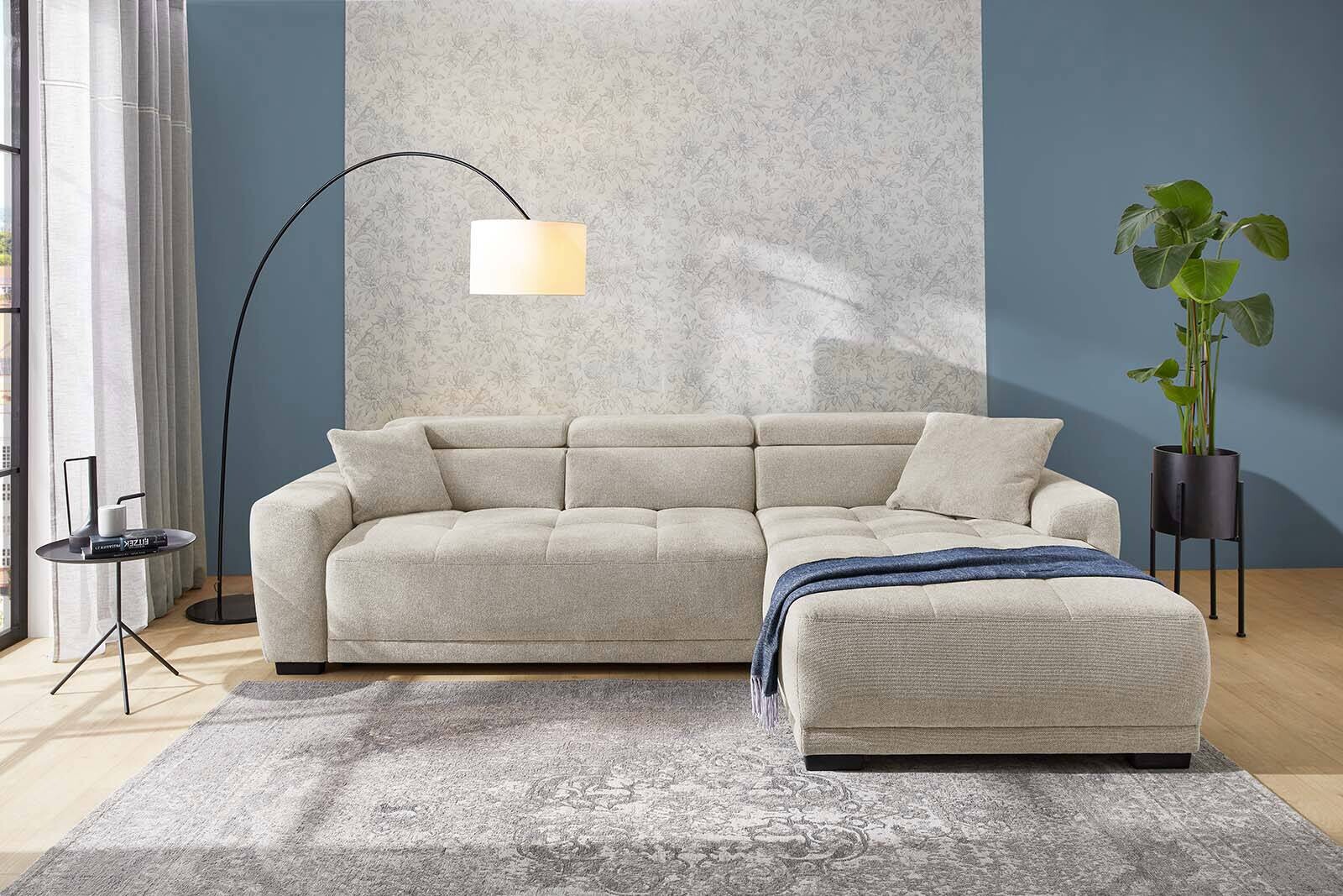 Ecksofa mit elektrischer Sitztiefenverstellung beige Microfaser B/H/T: ca. 296x105x200 cm