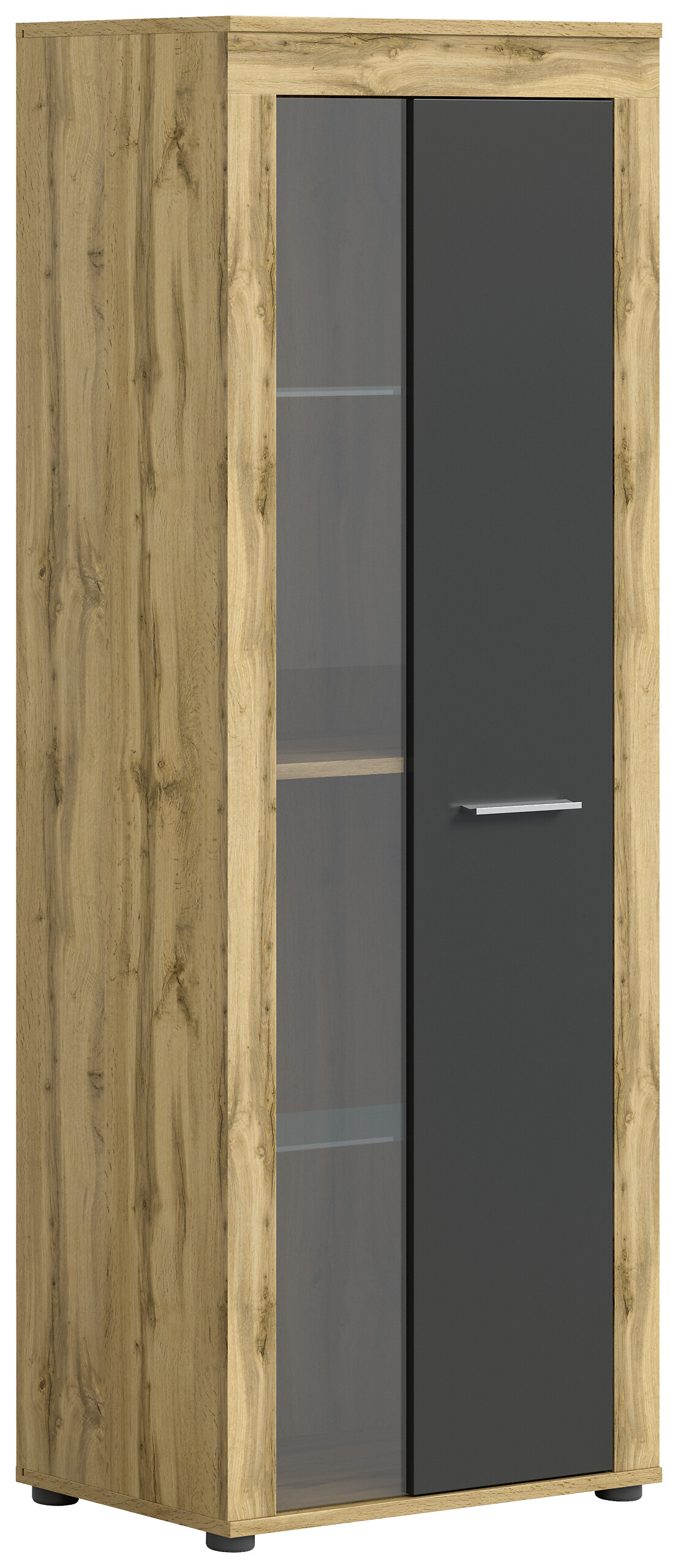 Vitrine Jam Eiche Wotan Nachbildung grau B/H/T: ca. 60x159x35 cm Vitrine Jam Eiche Wotan Nachbildung grau B/H/T: ca. 60x159x35 cm