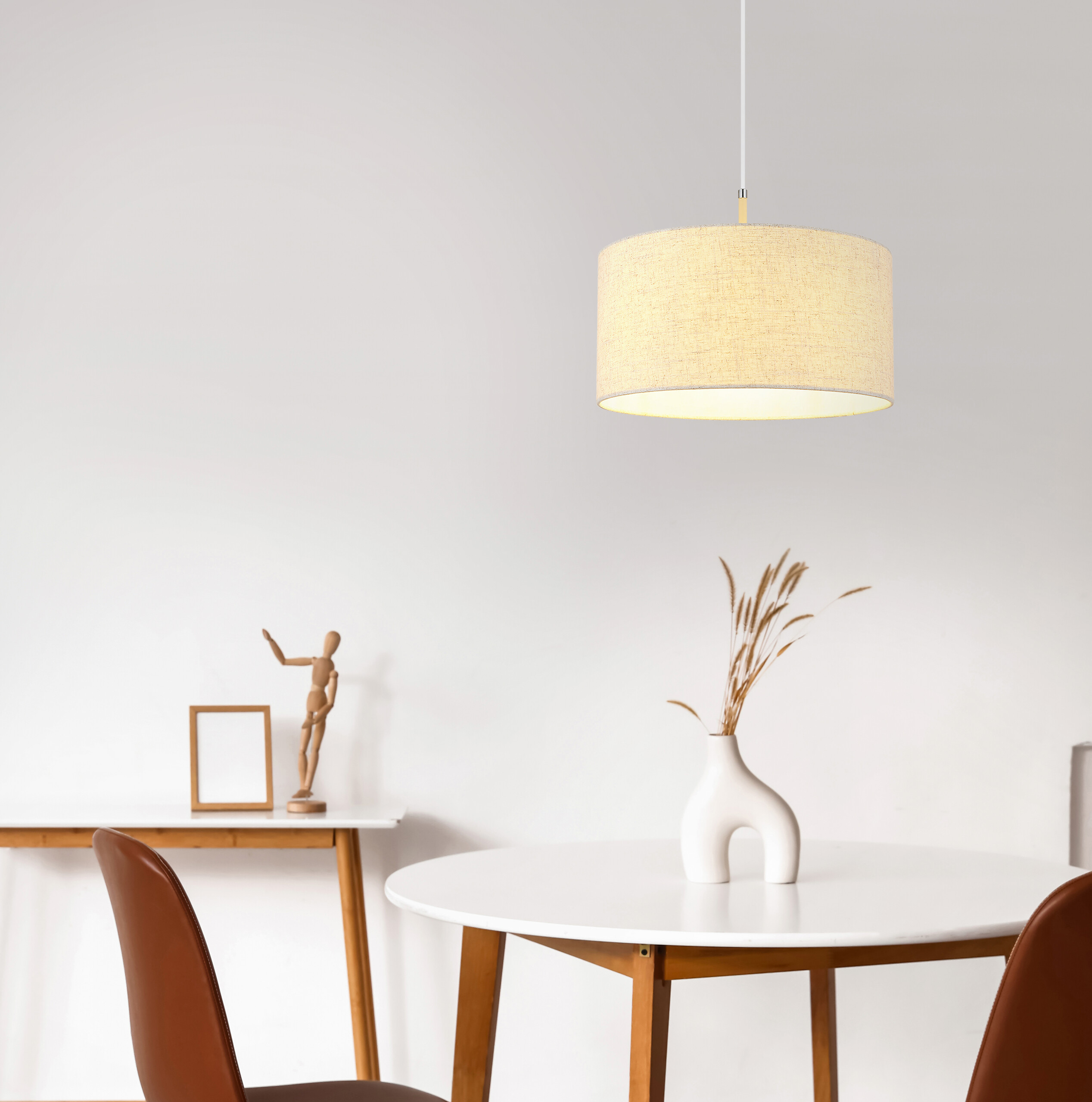 Pendelleuchte sand Metall Textil H/D: ca. 120x40 cm E27 1 Brennstellen