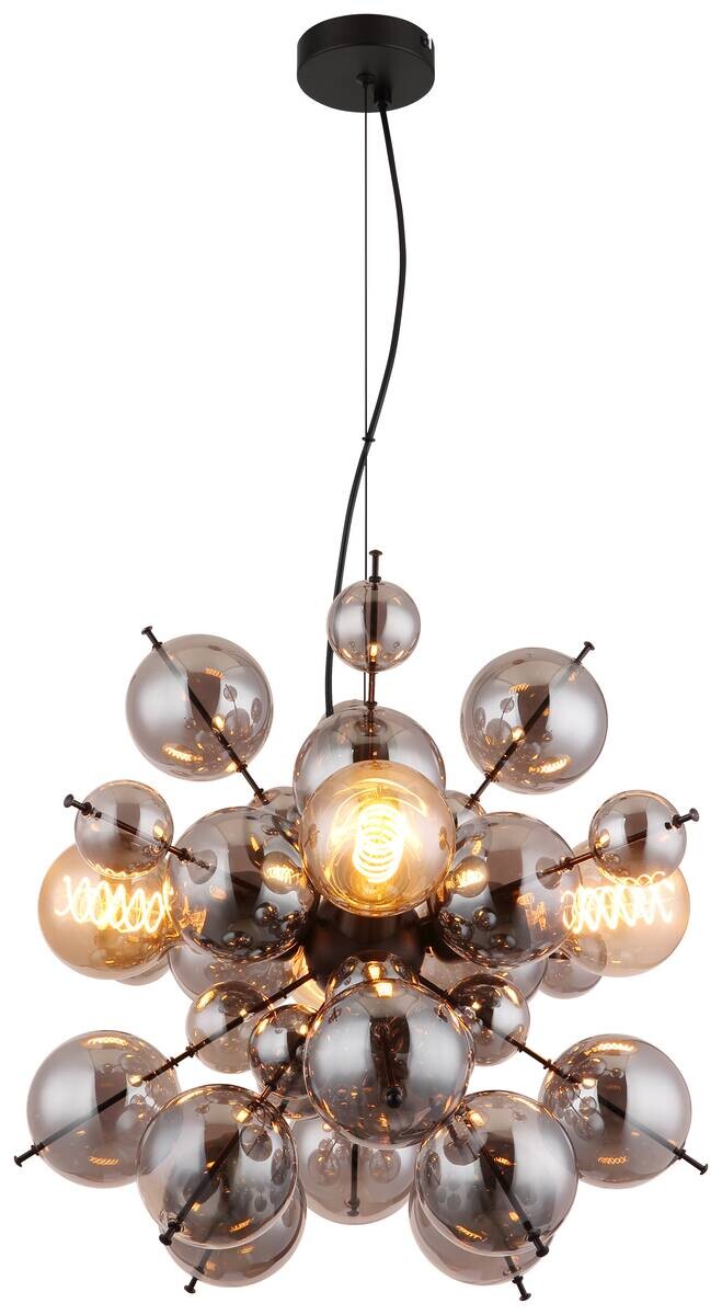 GLOBO Pendelleuchte Rauch schwarz Glas Metall H/D: ca. 120x51,5 cm E27 4 Brennstellen