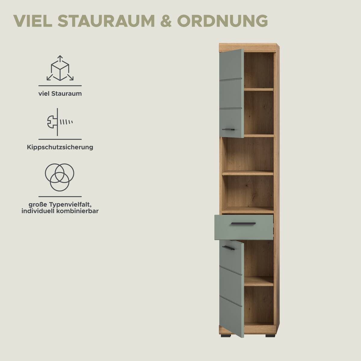 Badhochschrank Scout Eiche Artisan Nachbildung salbei Nachbildung B/H/T: ca. 37x191x31 cm