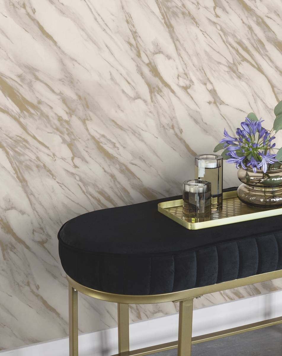 Rasch Papiertapete Marmoroptik beige gold B/L: ca. 53x1005 cm