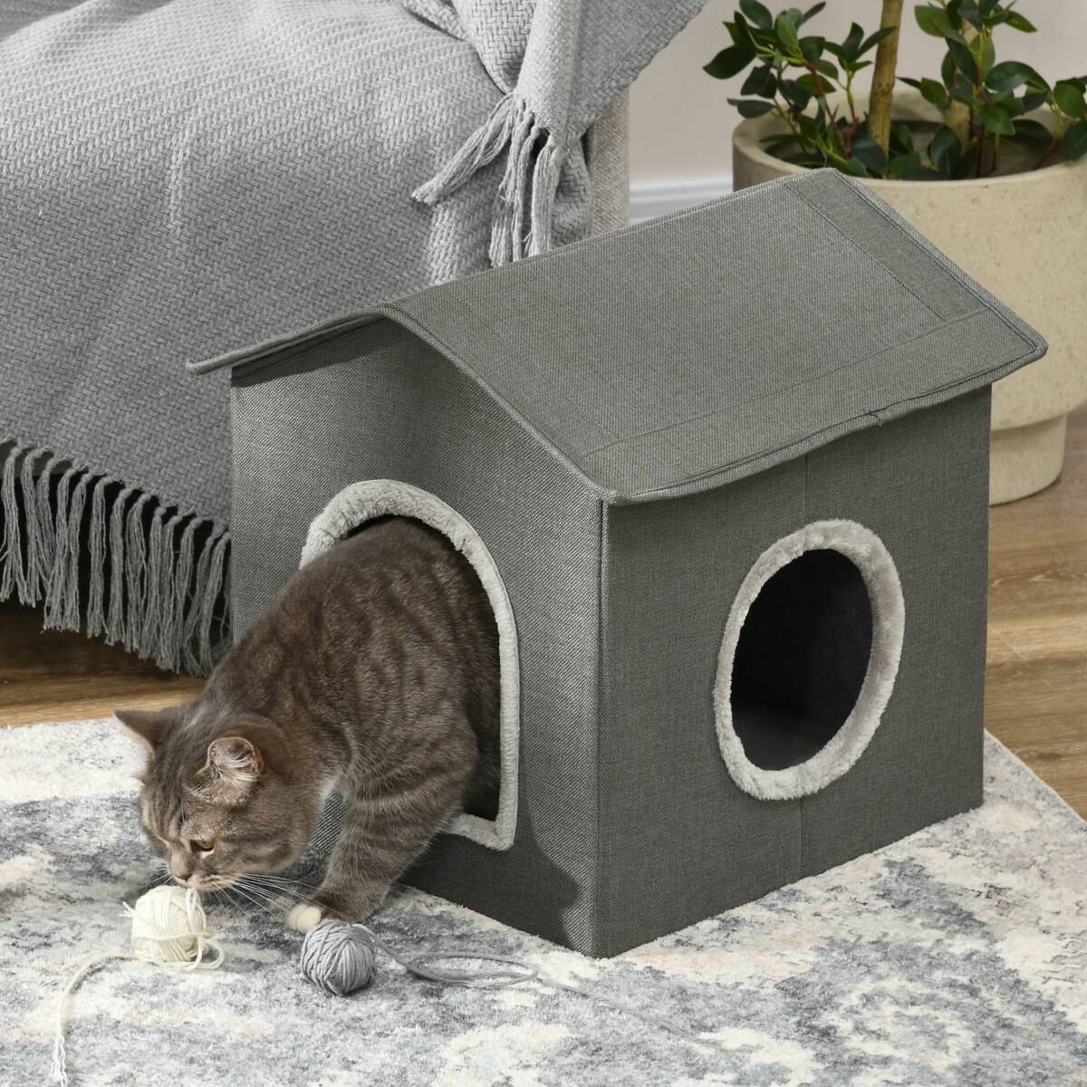 PawHut Katzenhaus grau PVC B/H/L: ca. 43,5x40,5x39 cm