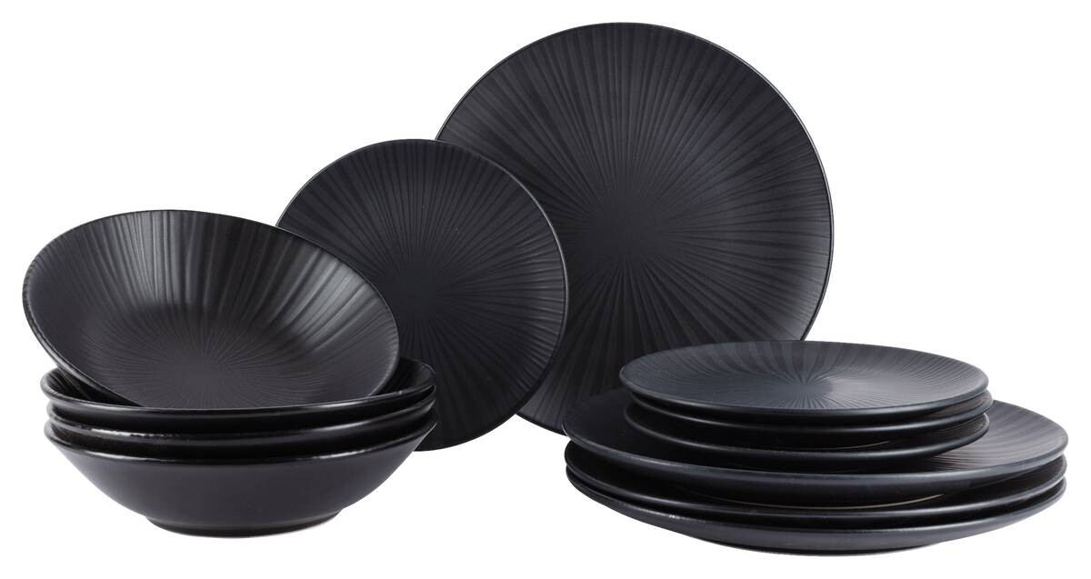 SAN IGNACIO Tafelservice Moods schwarz Steinzeug 12 tlg.