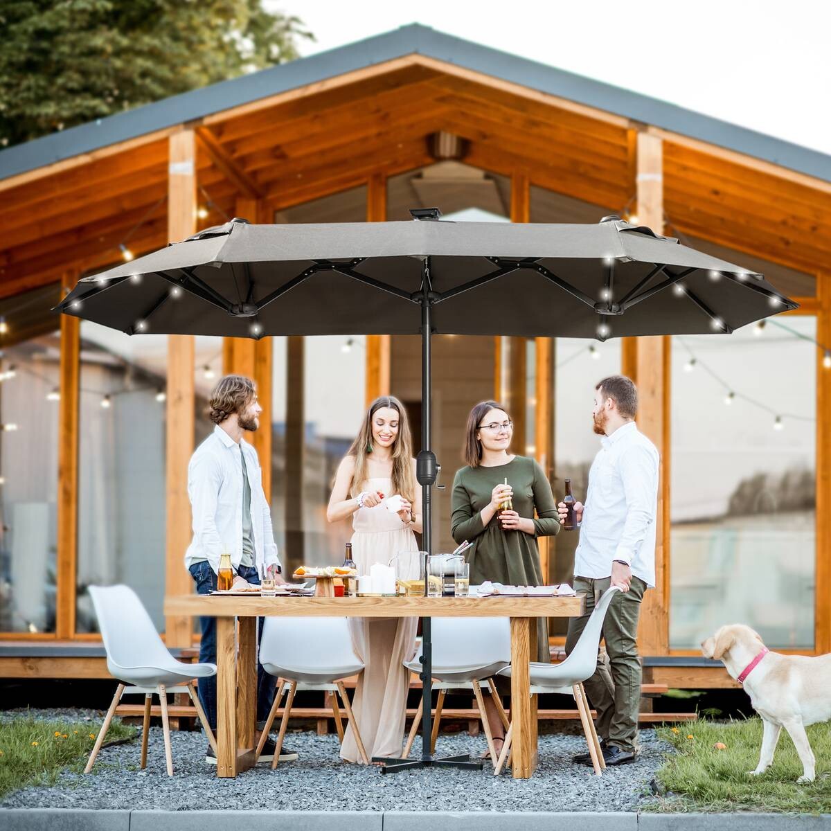 Outsunny Doppelseitiger Sonnenschirm grau Polyester B/H/L: ca. 150x219x295 cm