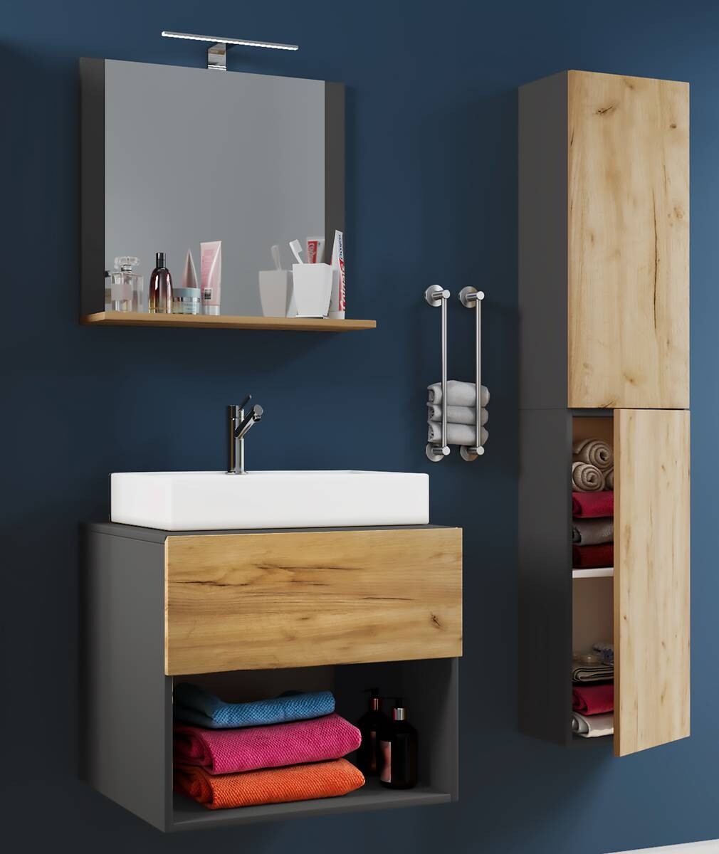 Waschplatz 4tlg-Lendas weiß anthrazit Eiche Honig Nachbildung B/H/T: ca. 60x52x52 cm