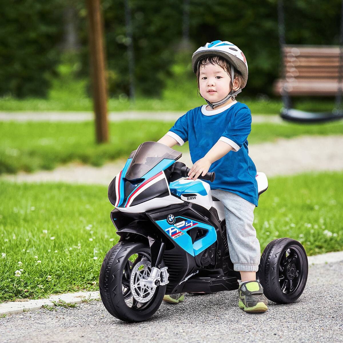 HOMCOM Kinder-Elektromotorrad blau B/H/L: ca. 42x54x82,5 cm