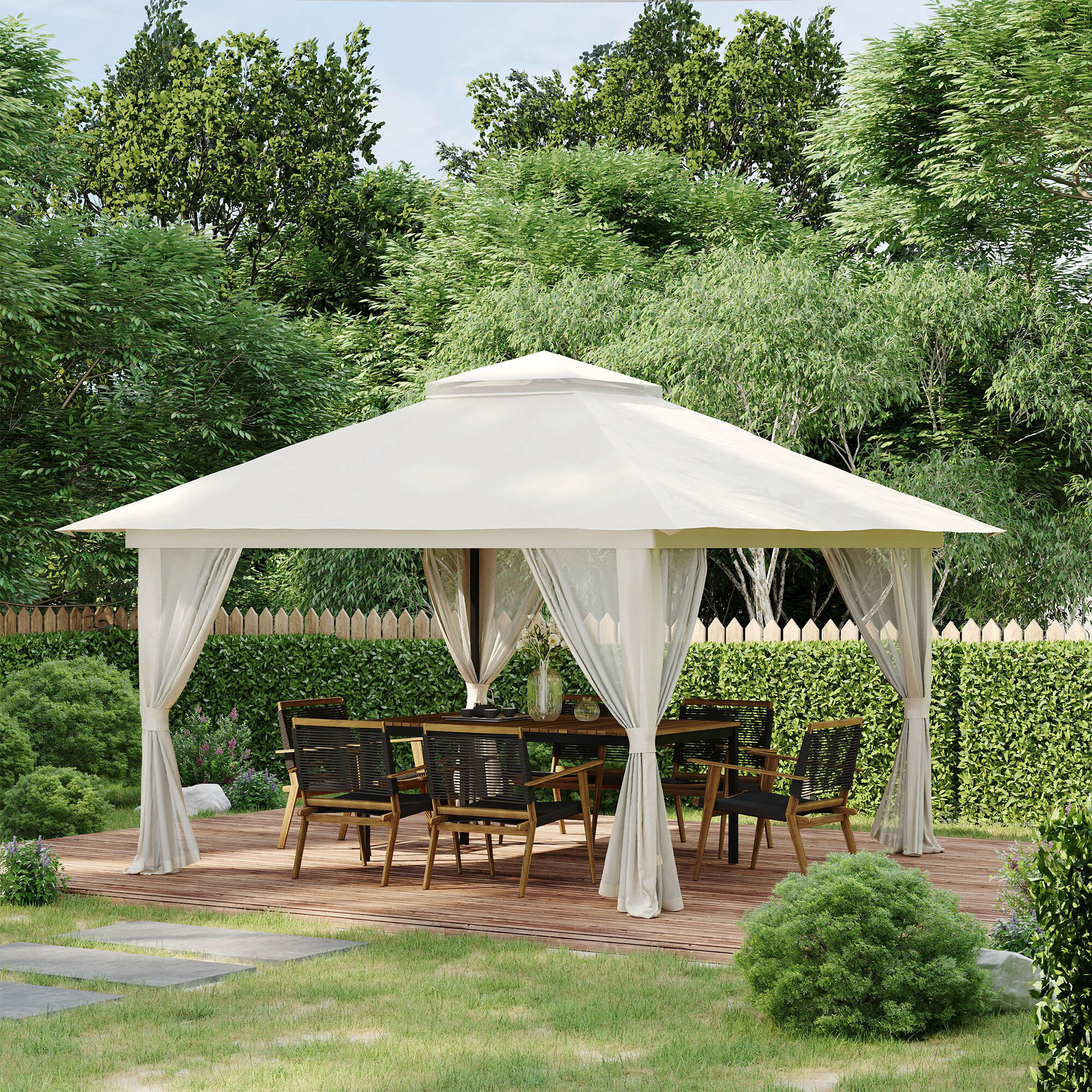 Outsunny Pavillon cremeweiß Polyester B/H/L: ca. 392x283x392 cm