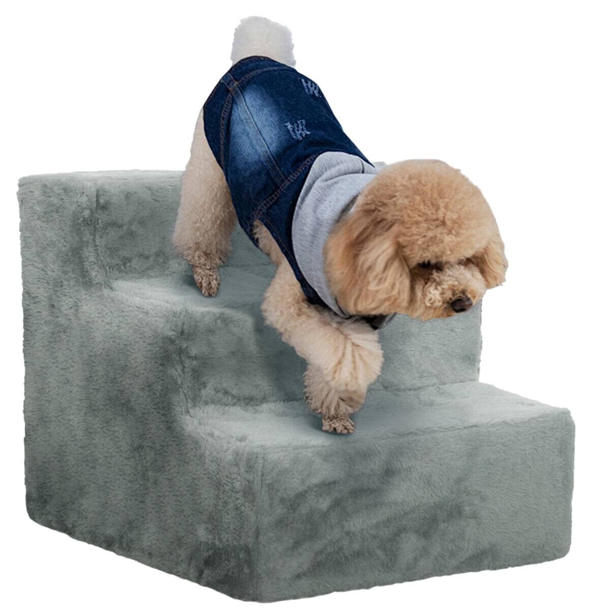 PawHut Haustiertreppe hellgrau Plüsch B/H/L: ca. 35x35x46 cm