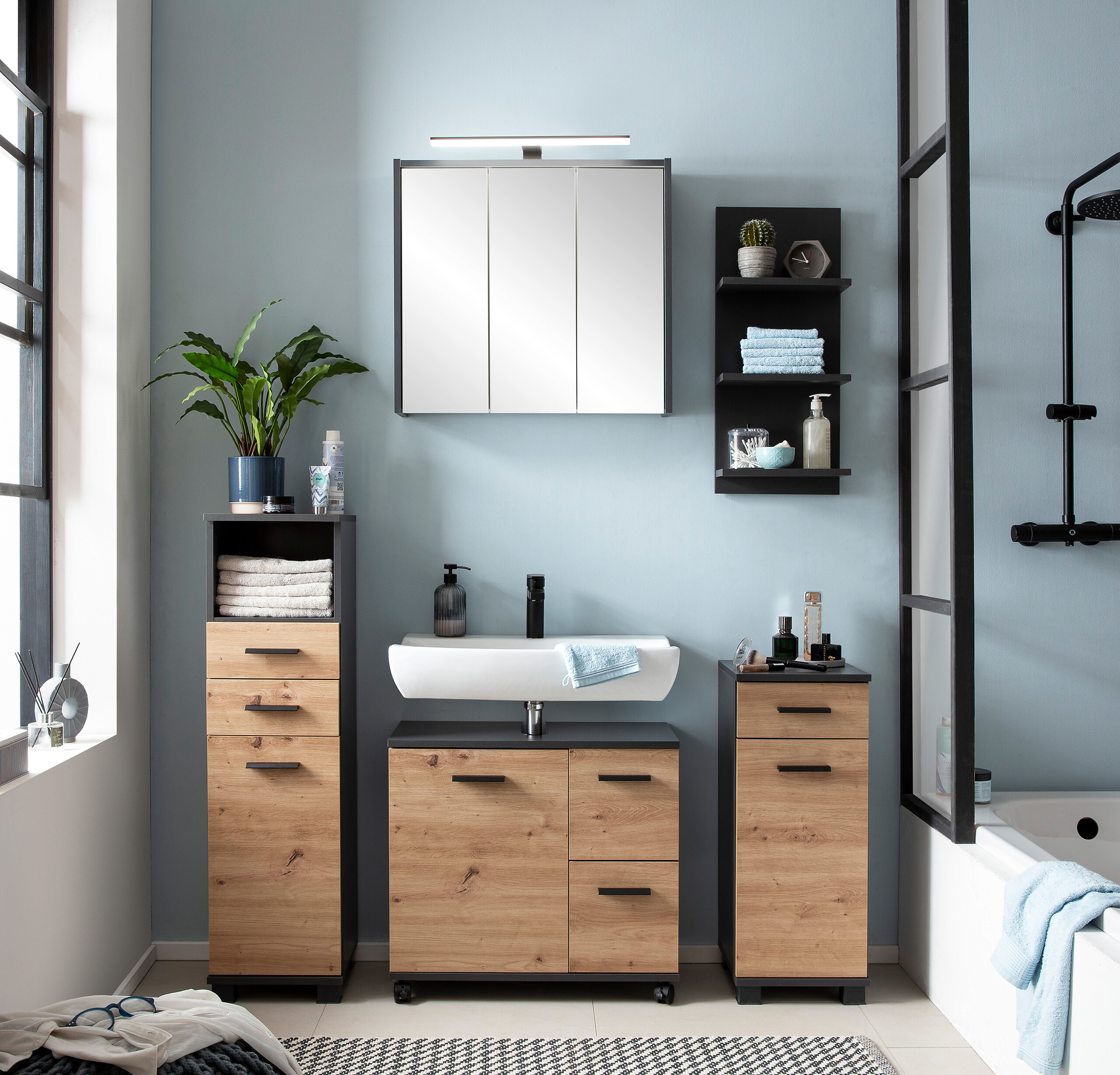 Spiegelschrank Palermo anthrazit B/H/T: ca. 65x62,7x16 cm Spiegelschrank Palermo anthrazit B/H/T: ca. 65x62,7x16 cm