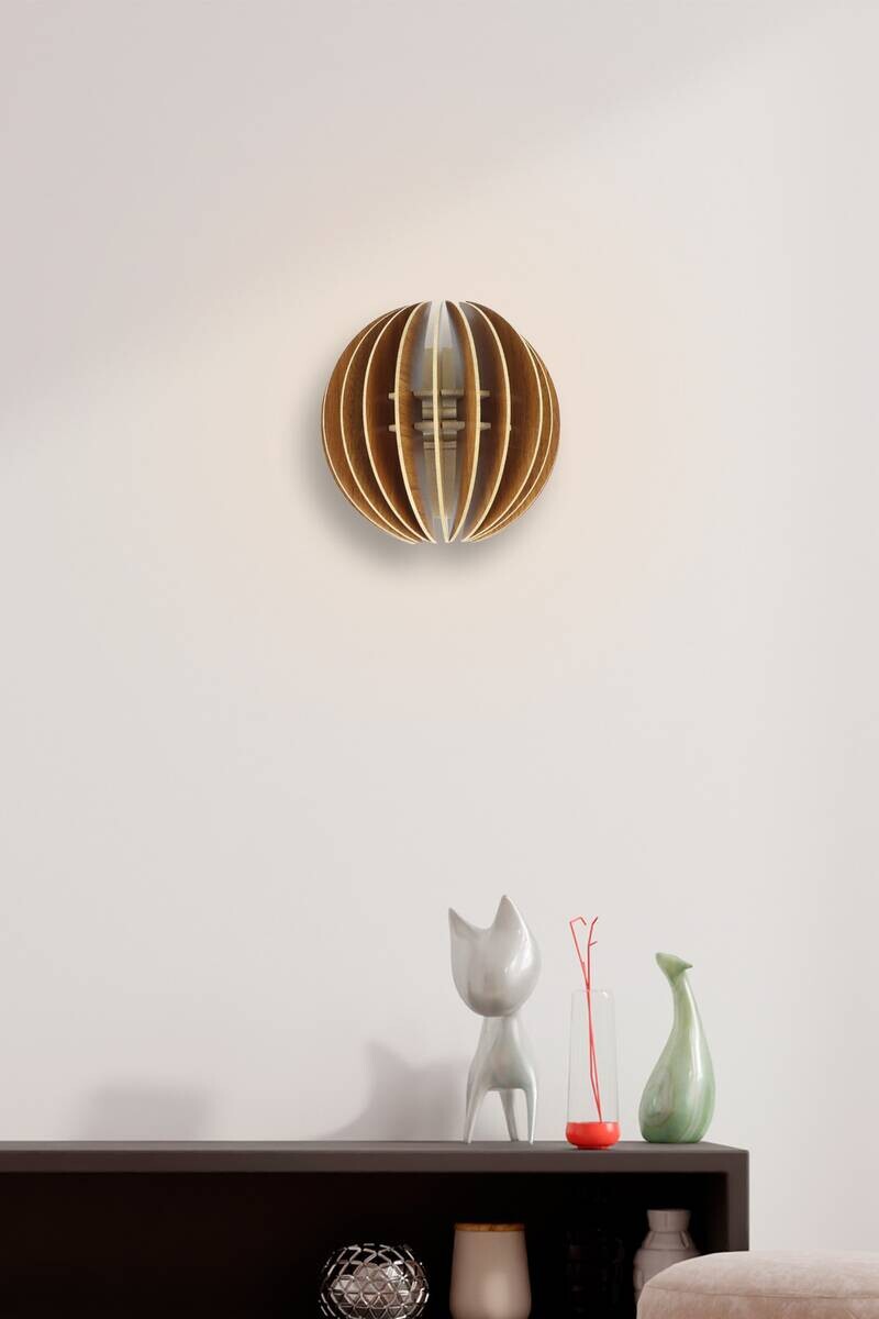 Opviq Wandleuchte nussbaum MDF B/H/L: ca. 16,5x19,5x19,5 cm E27 1 Brennstellen