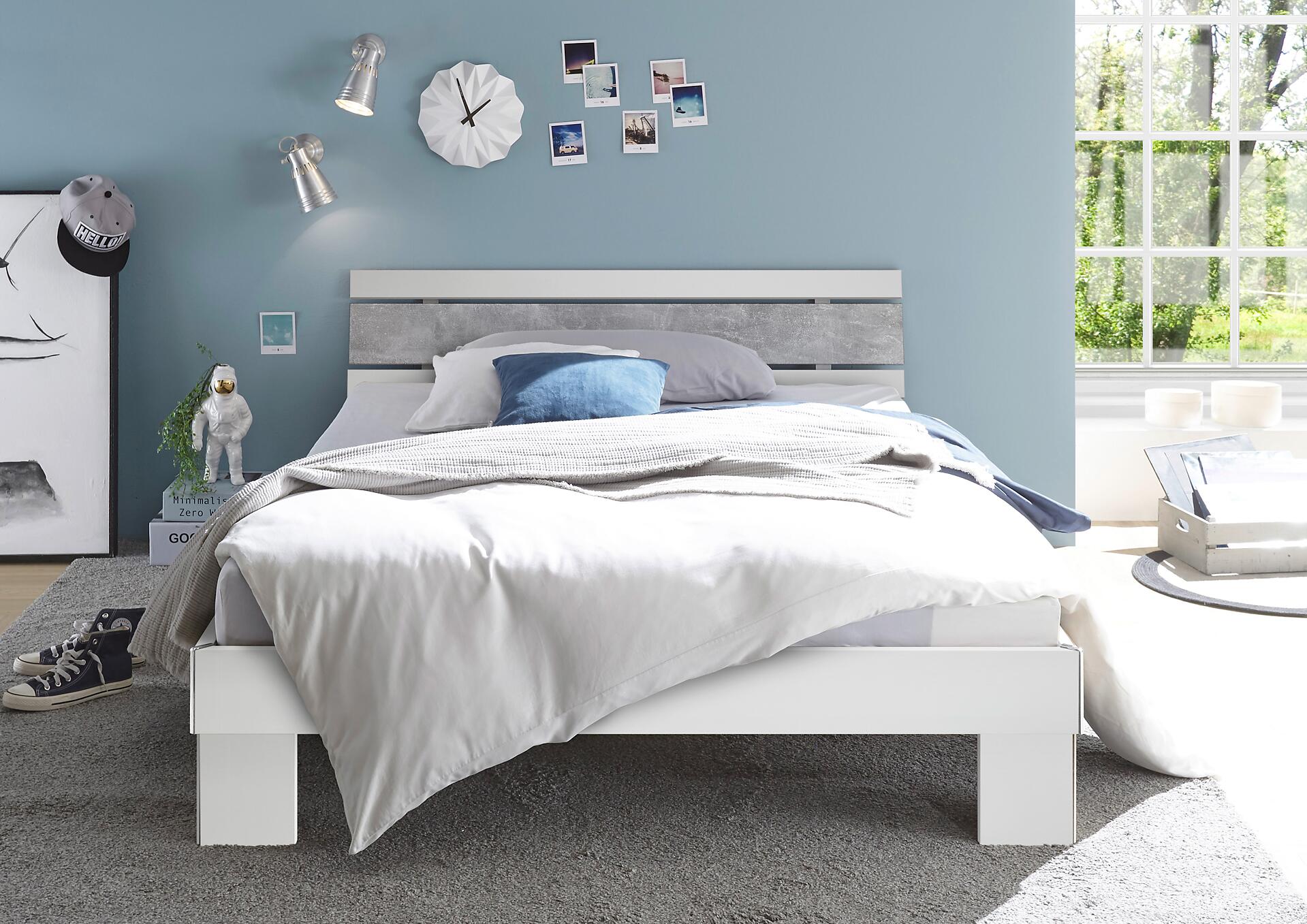 Futonbett Lyon weiß Beton Optik Liegefläche B/L: ca. 140x200 cm