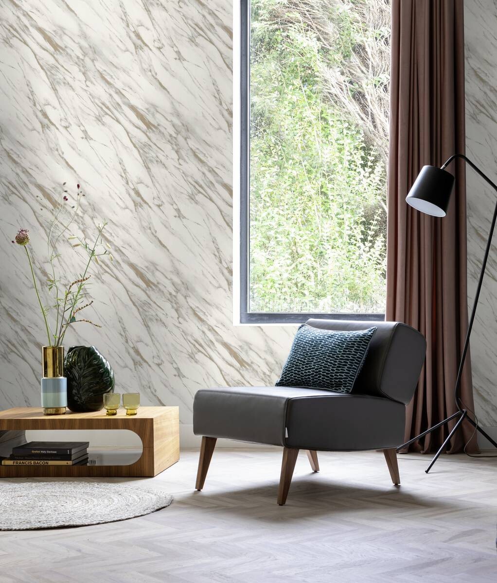 Rasch Papiertapete Marmoroptik weiß gold B/L: ca. 53x1005 cm