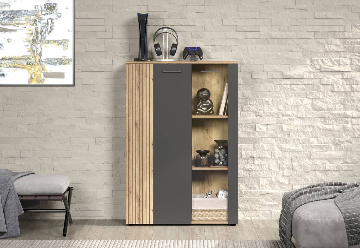 Vitrine Esteban anthrazit Eiche Evoke Coast Nachbildung B/H/T: ca. 90x132x34 cm